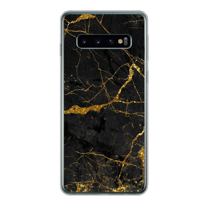 MuchoWow Handyhülle Marmor - Gold - Schwarz - Marmoroptik - Luxus - Glitzer Phone Case Handyhülle Samsung Galaxy S10 Silikon Schutzhülle