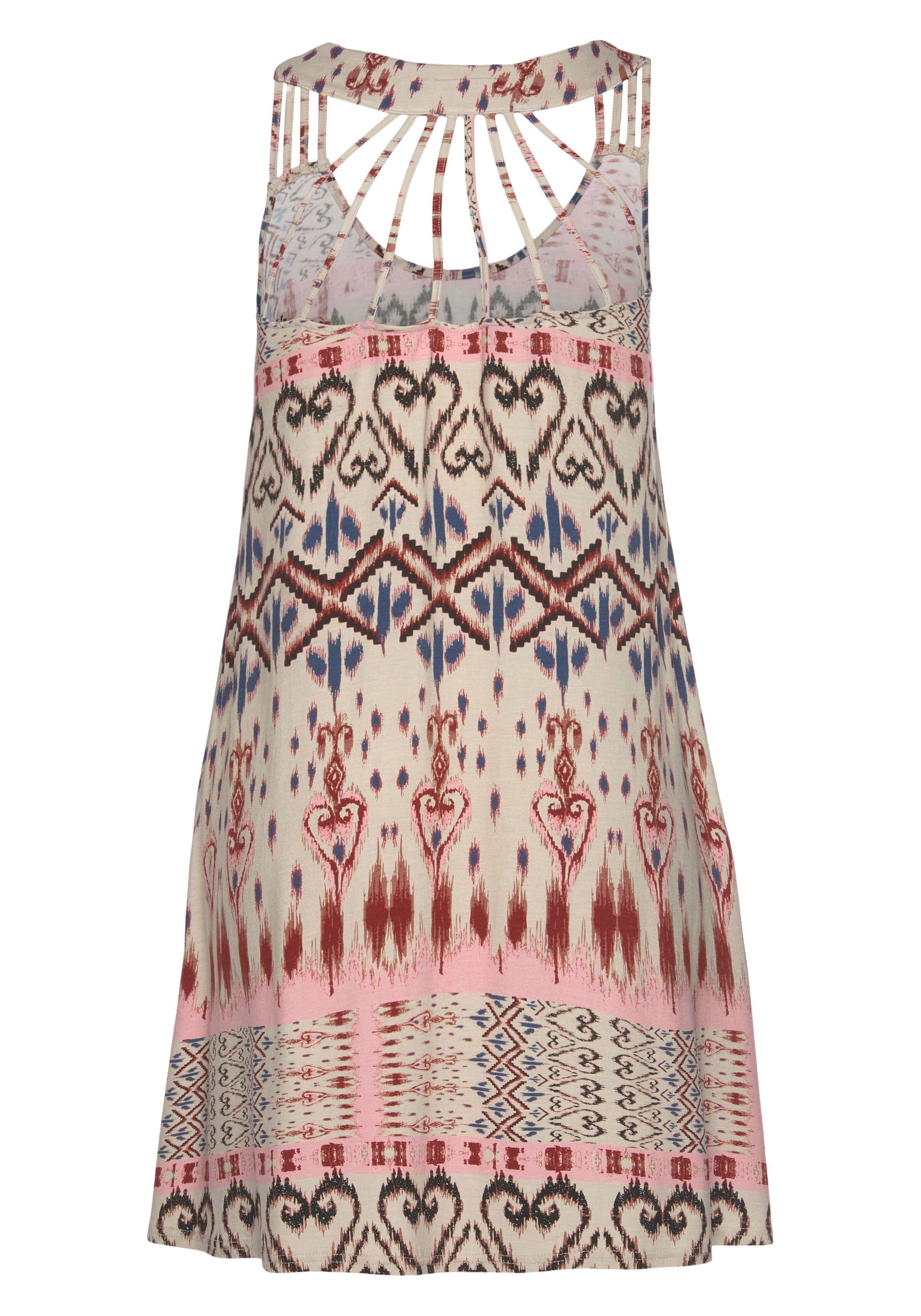 Buffalo Strandkleid mit besonderem Trägerdesign und Ethnoprint Minikleid, Sommerkleid, Festival, Jerseykleid