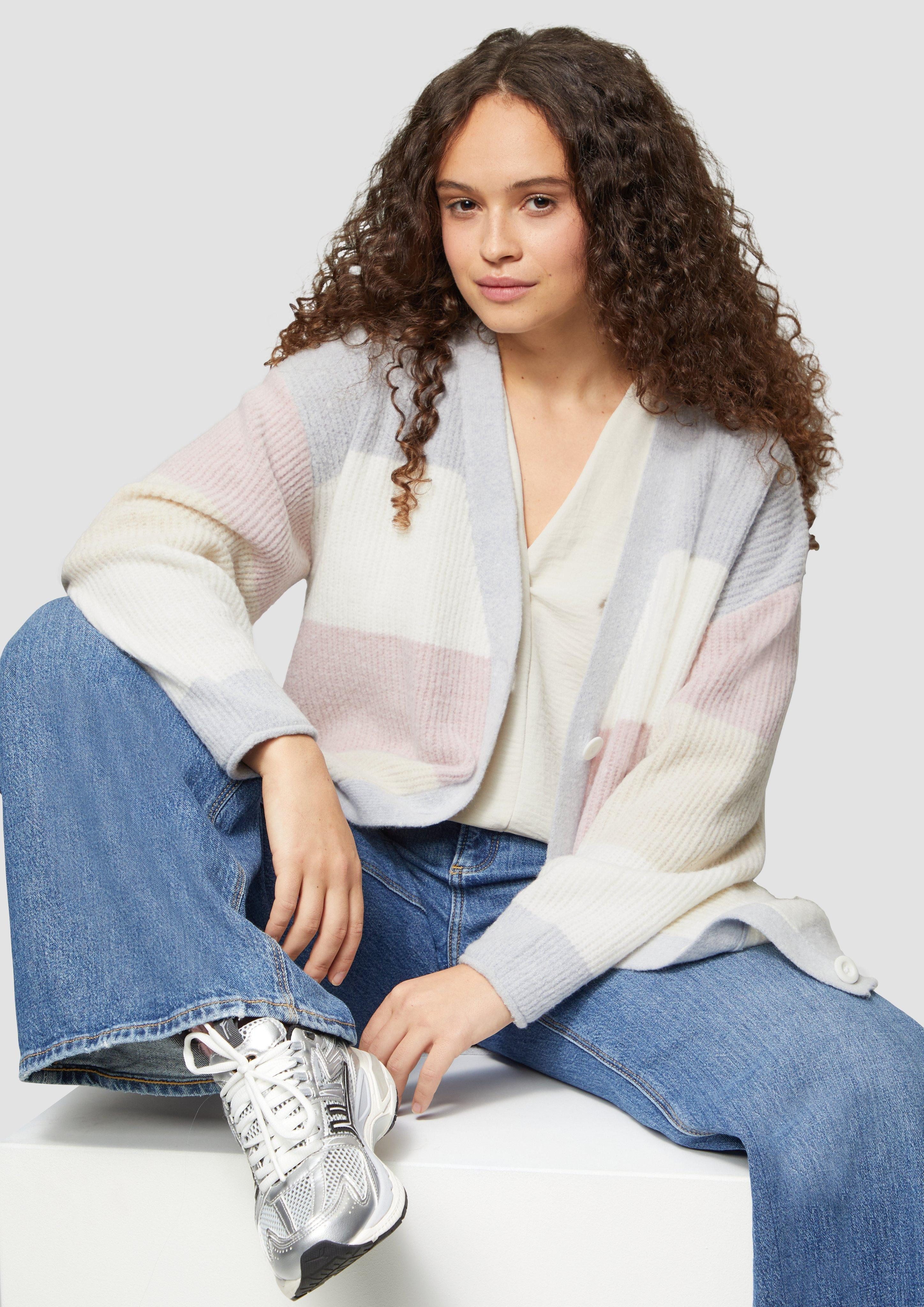 QS Strickjacke Flauschige Oversize-Strickjacke Rollsaumblende günstig online kaufen