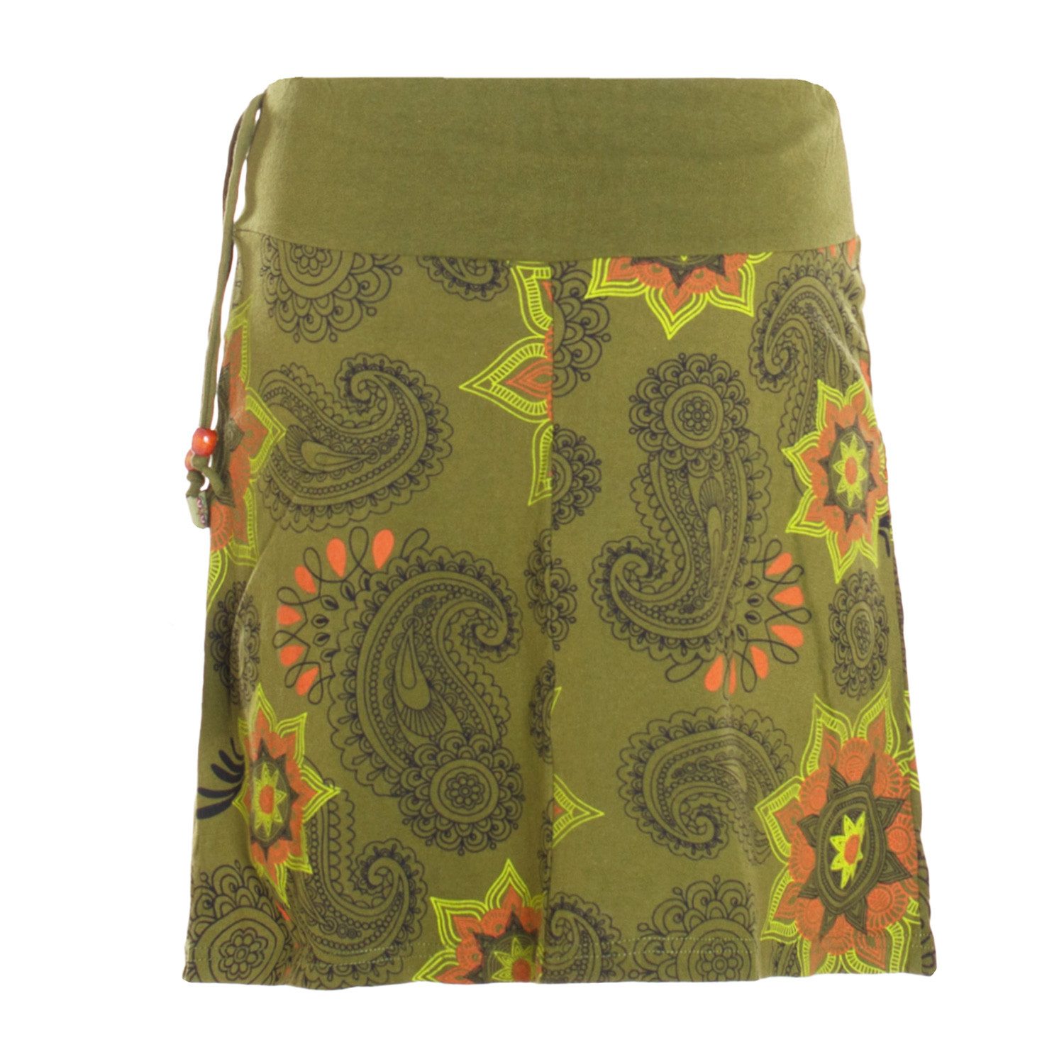 Vishes Minirock Damen Mini-Rock Baumwolle Blumen-Muster Drawstring-Bund mit Taschen Alternative Bekleidung, Ethno, Hippie, Retro Style