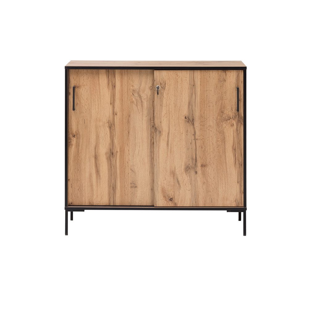 Lomadox Aktenschrank FALUN-80 Eiche Landhaus Nb. mit Schiebetüren 100,1/96,6/41 cm