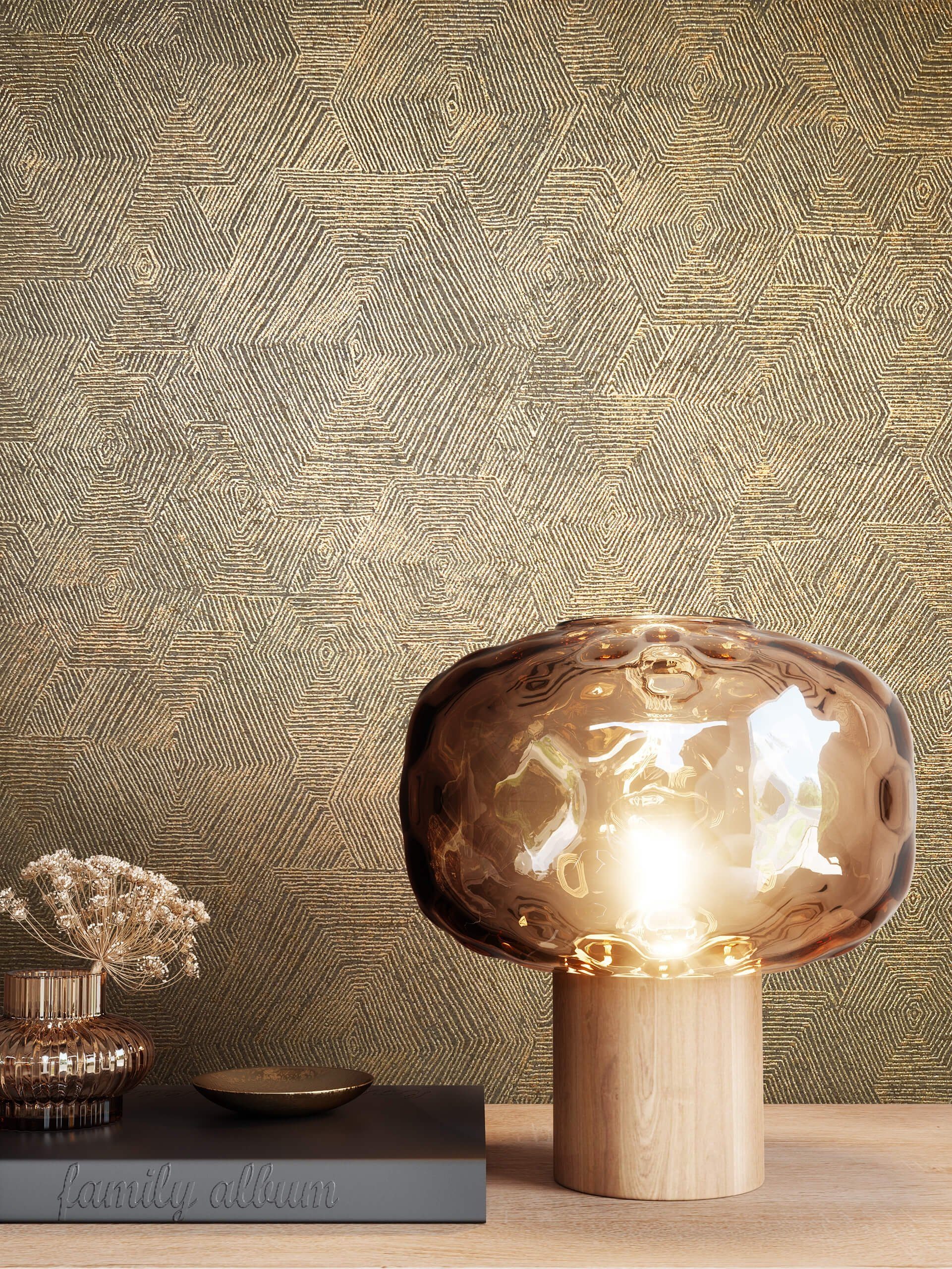 Newroom Vliestapete, Grün Tapete Grafisch Leicht Glänzend - Einfarbig Gold günstig online kaufen