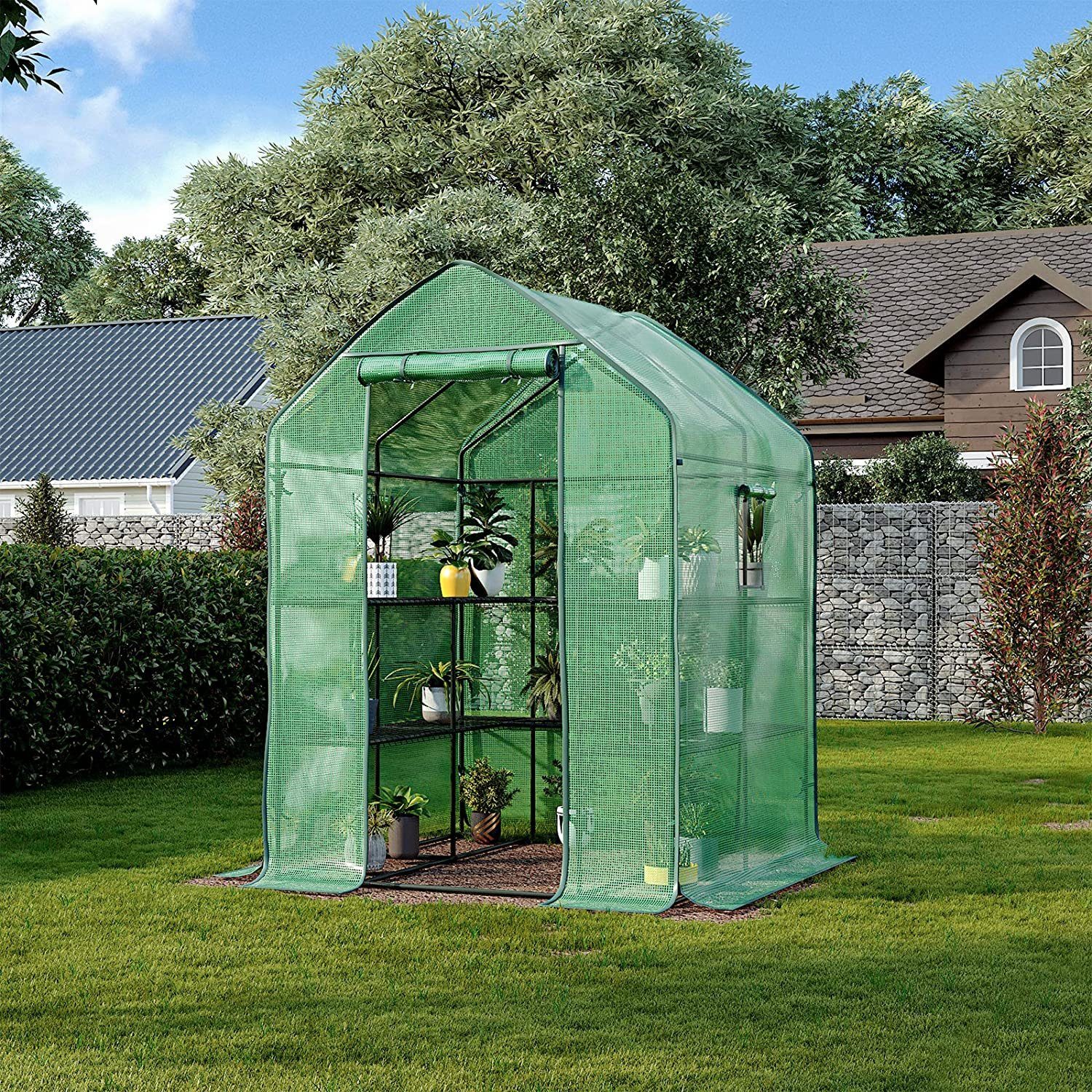 SONGMICS Foliengewächshaus GWP12GN, Gartenhäuschen mit 10 Regalebenen