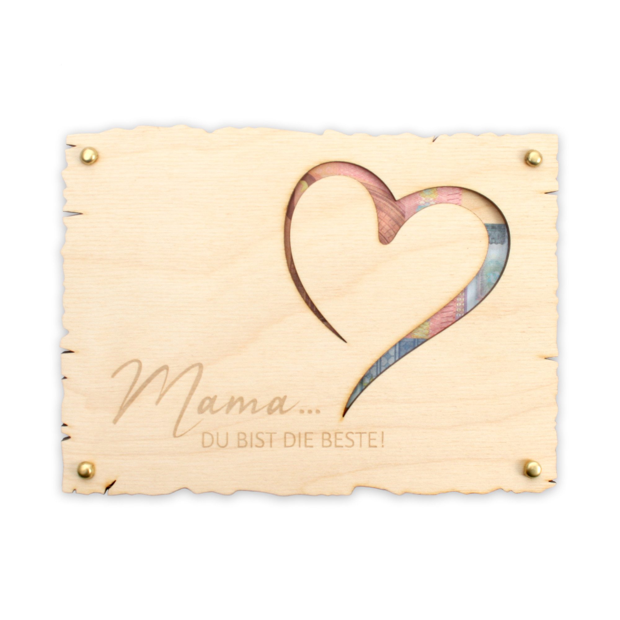 Kreative Feder Glückwunschkarte „Mama, du bist die Beste“ - Glückwunsch-Karte aus Holz zum Muttertag, Geschenk-Karte für Geldgeschenke; Размер ca.: 14,6 x 19,7cm