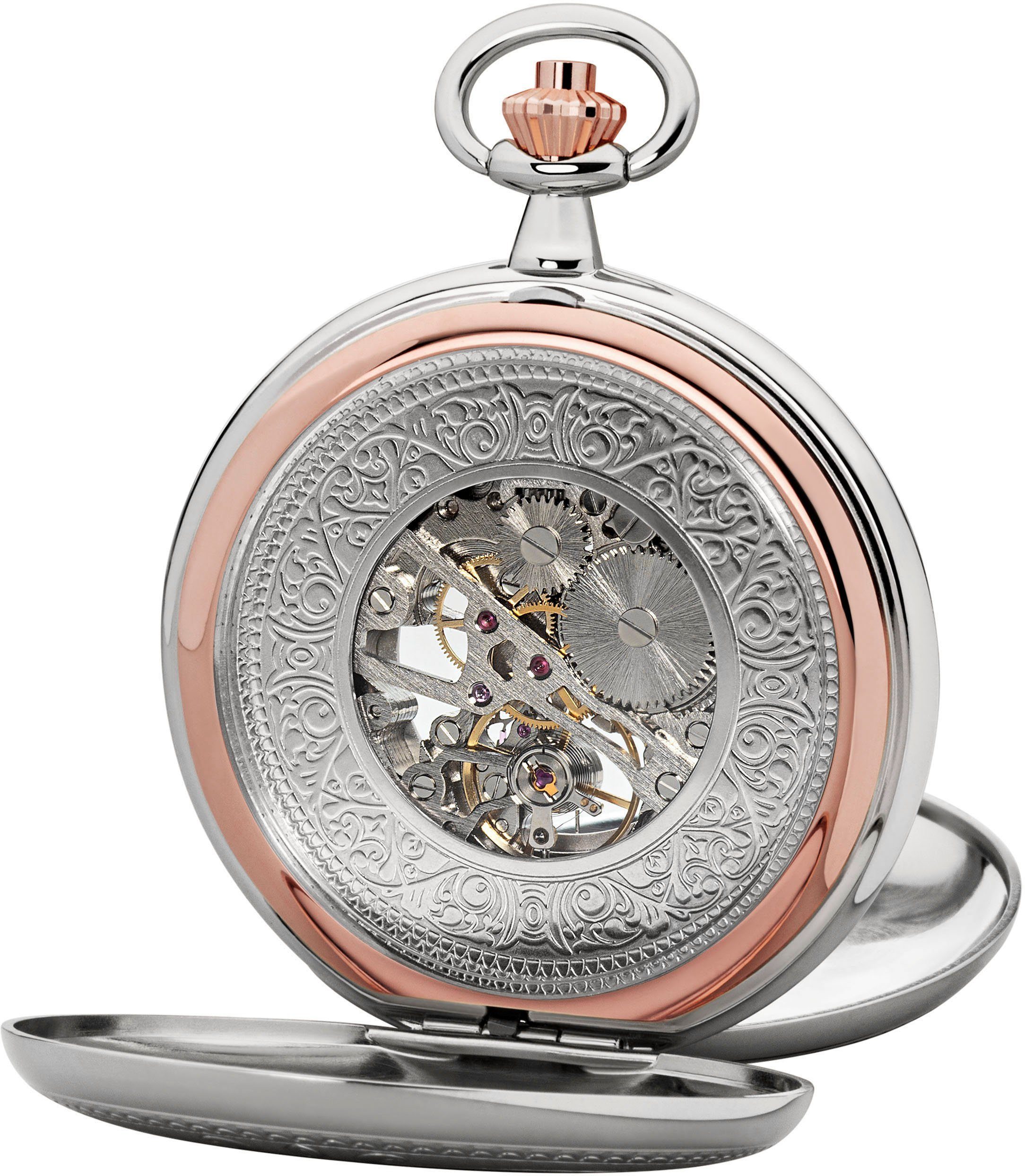 Regent Taschenuhr P702-19370540, (Set, 2-tlg., mit dazu passender Kette), Herrenuhr, Handaufzug, Acrylglas, skelettiertes Zifferblatt