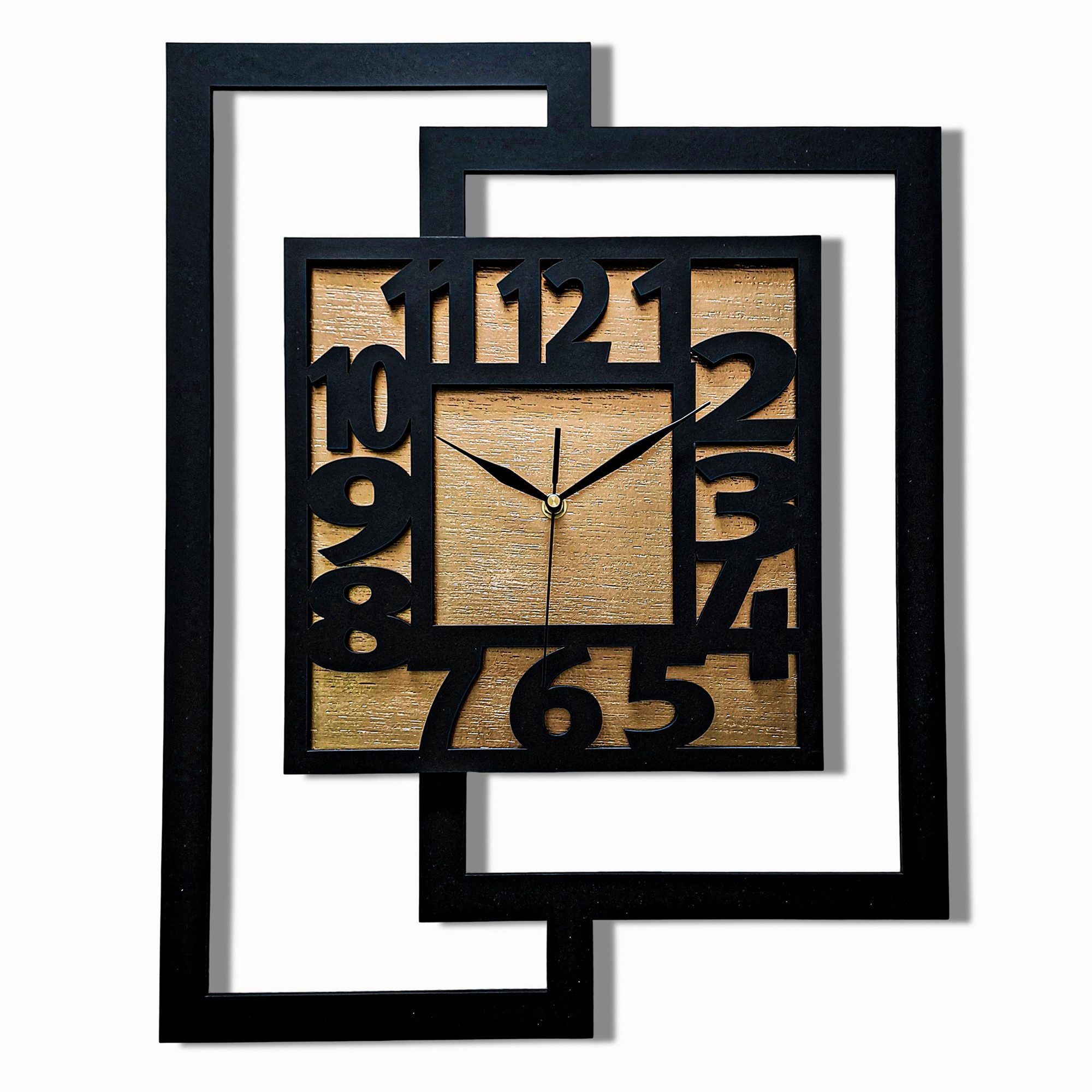ORNAMENTI Wanduhr Grosse, moderne, geometrisch, Holz, hingucker, rechteckig hochkant (vertical, loft, ohne Ticken, Wanddeko, Holzdeko, leise / lautlos)