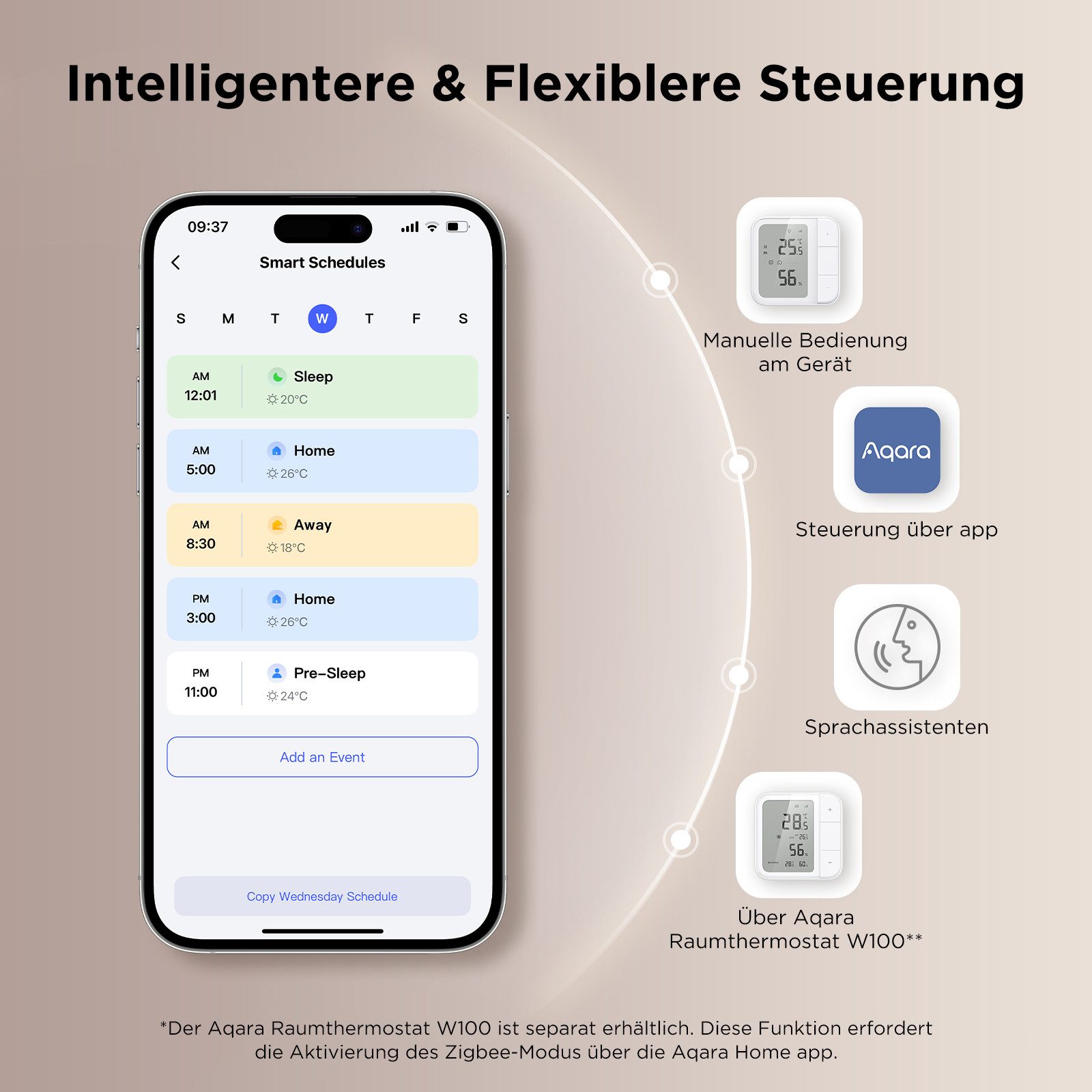 Aqara W500 room thermostat, underfloor heating thermostat, multiple control options, (1 pc), energy saving, supports Thread and Zigbee