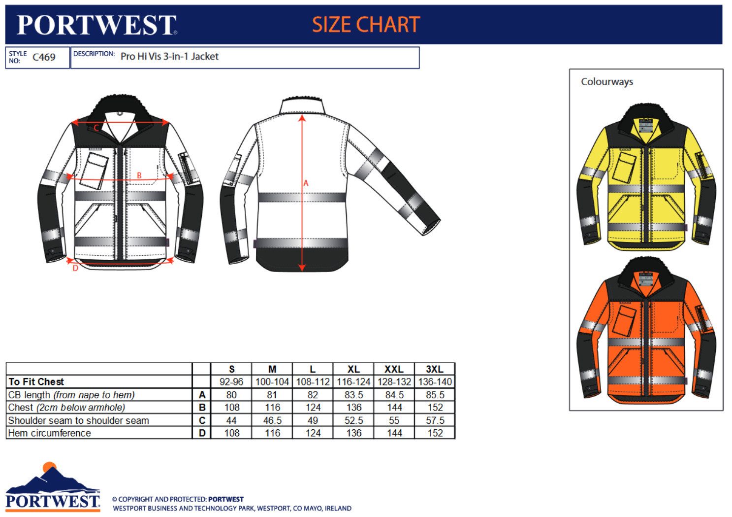 Portwest Arbeitsjacke C469 - Warnschutz Pro 3-in-1 Kontrast Winterjacke Extrem wasserabweisende, umweltbewusste Gewebeausrüstung