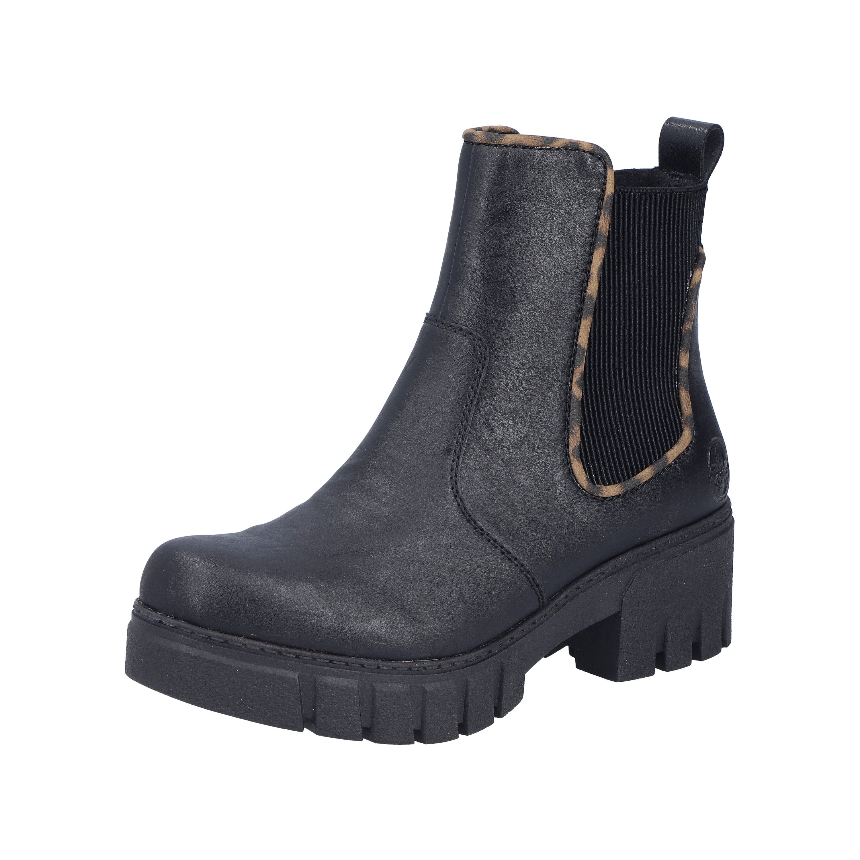 Rieker Chelseaboots Stiefelette mit dekorativer Einfassung in Leo-Optik