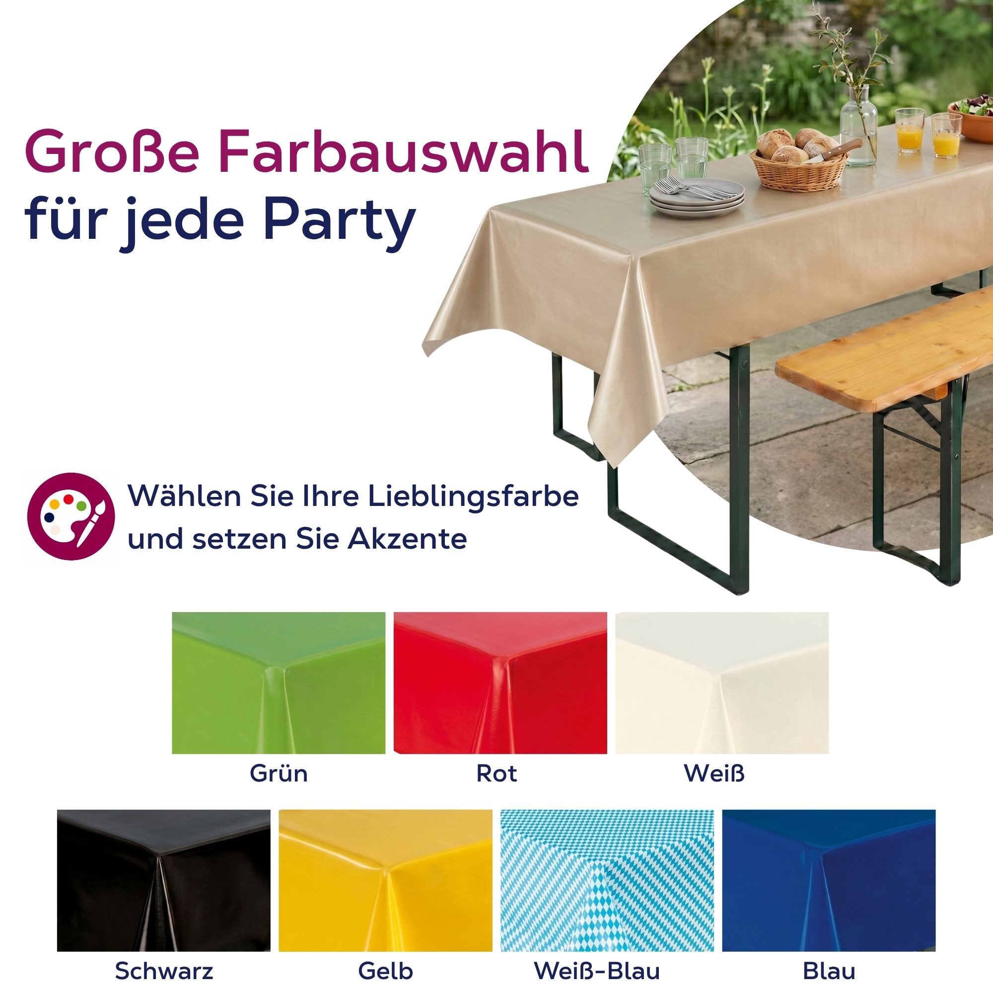 Beautex Tischdecke, Partytischdecke, für Biertischgarnituren, 100x250cm, viele Farben (1-tlg), wasserabweisend, abwaschbar, lebensmittelecht, strapazierfähig