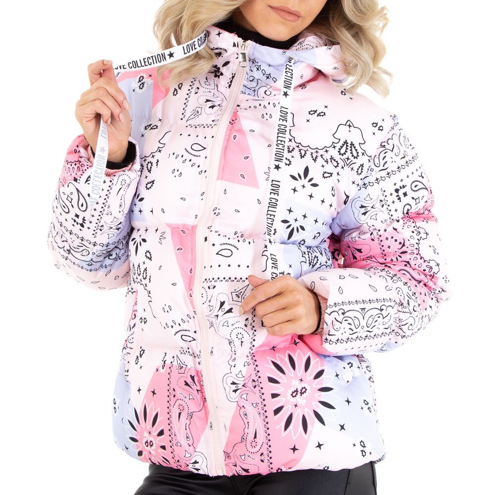 Ital-Design Steppjacke Damen Freizeit Kapuze Gefüttert Winterjacke in Rosa