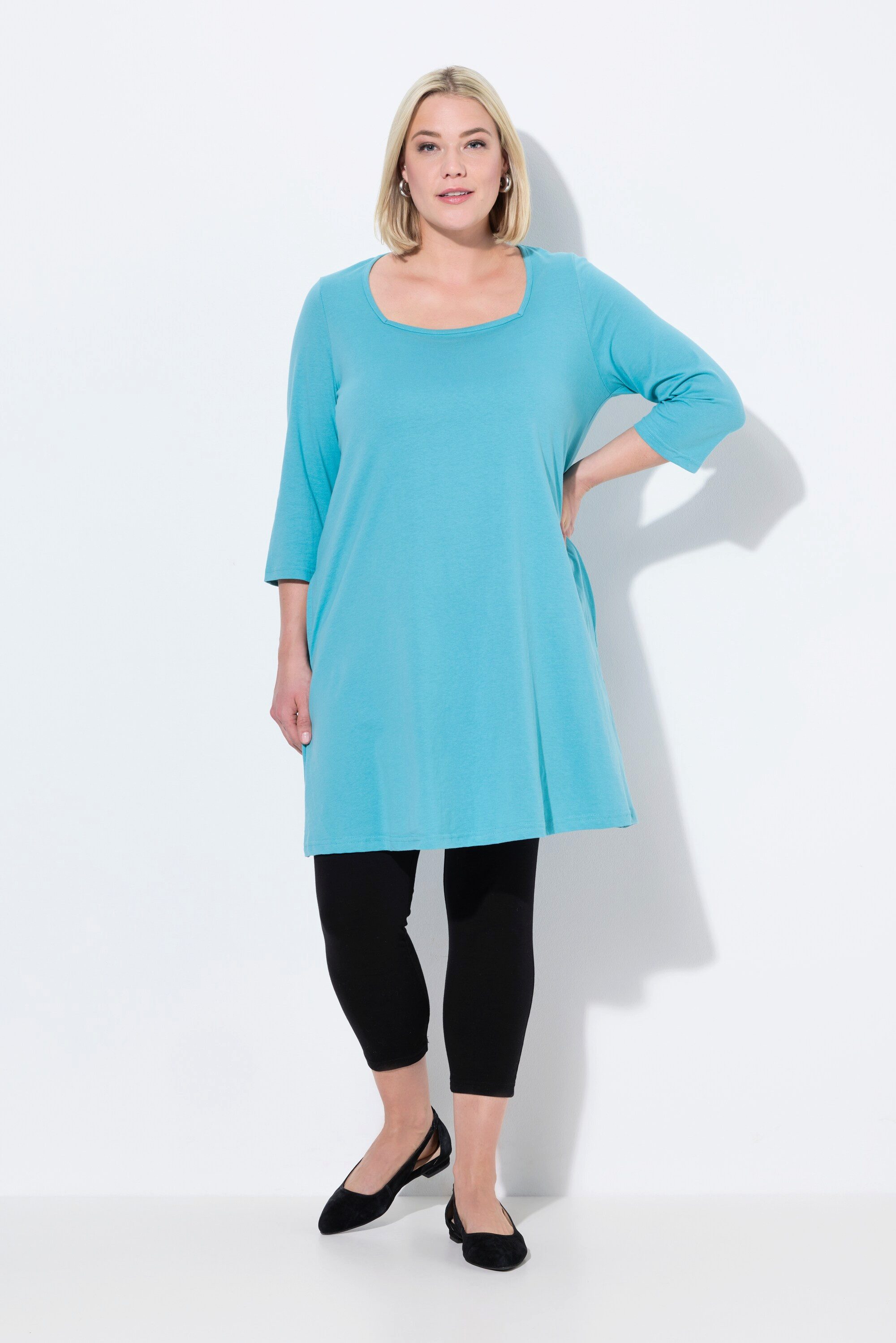 Ulla Popken Longshirt Longshirt A-Linie Carré-Ausschnitt günstig online kaufen