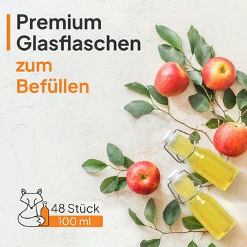 Flaschen-Fuchs Vorratsglas 100ml Flaschen zum Befüllen Bügelverschluss Schnaps Likörflaschen, Glas, (48er Set)