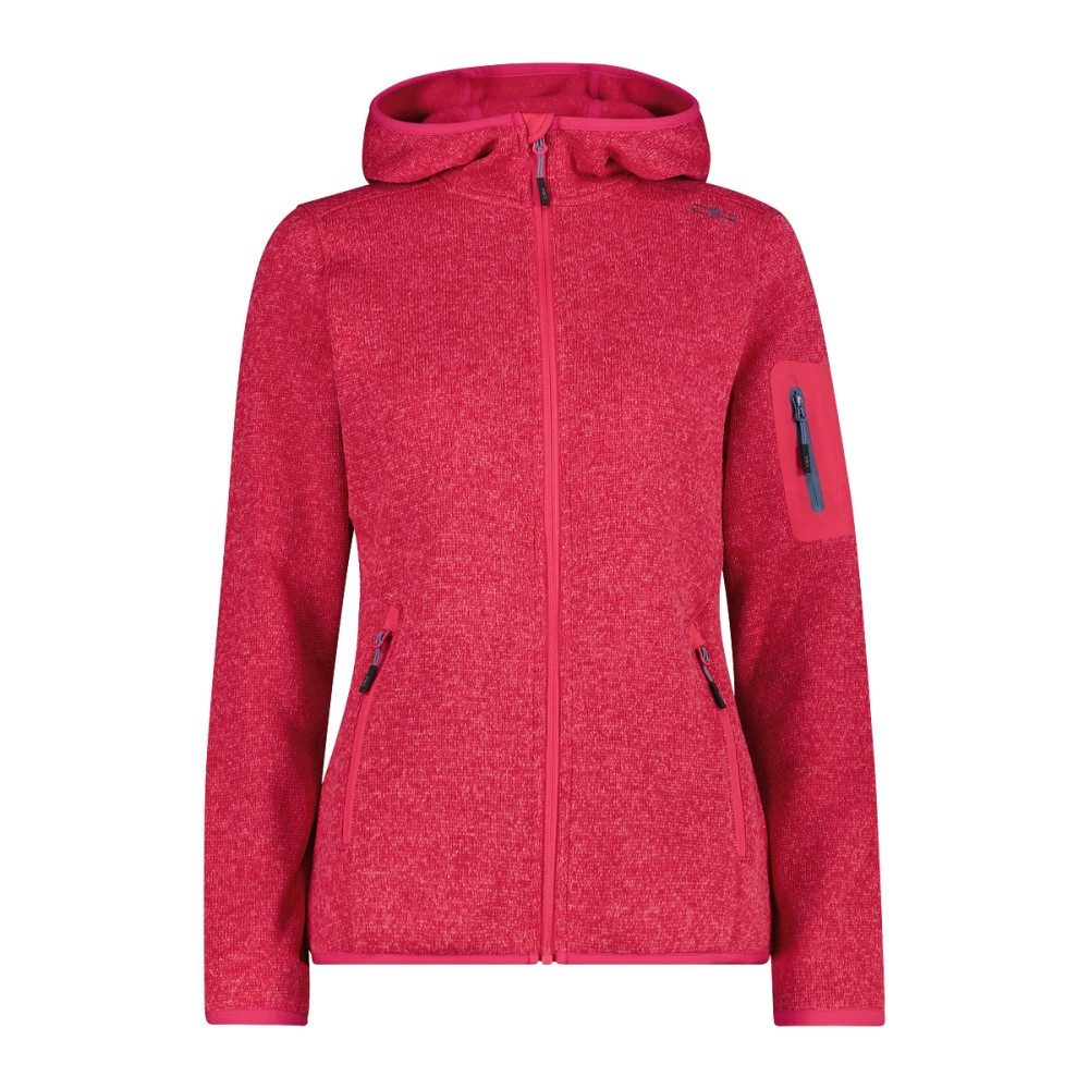 Outdoorjacke CMP schwere Fleecejacke Knit-Tech in melierter Optik mit Kapuze Damen