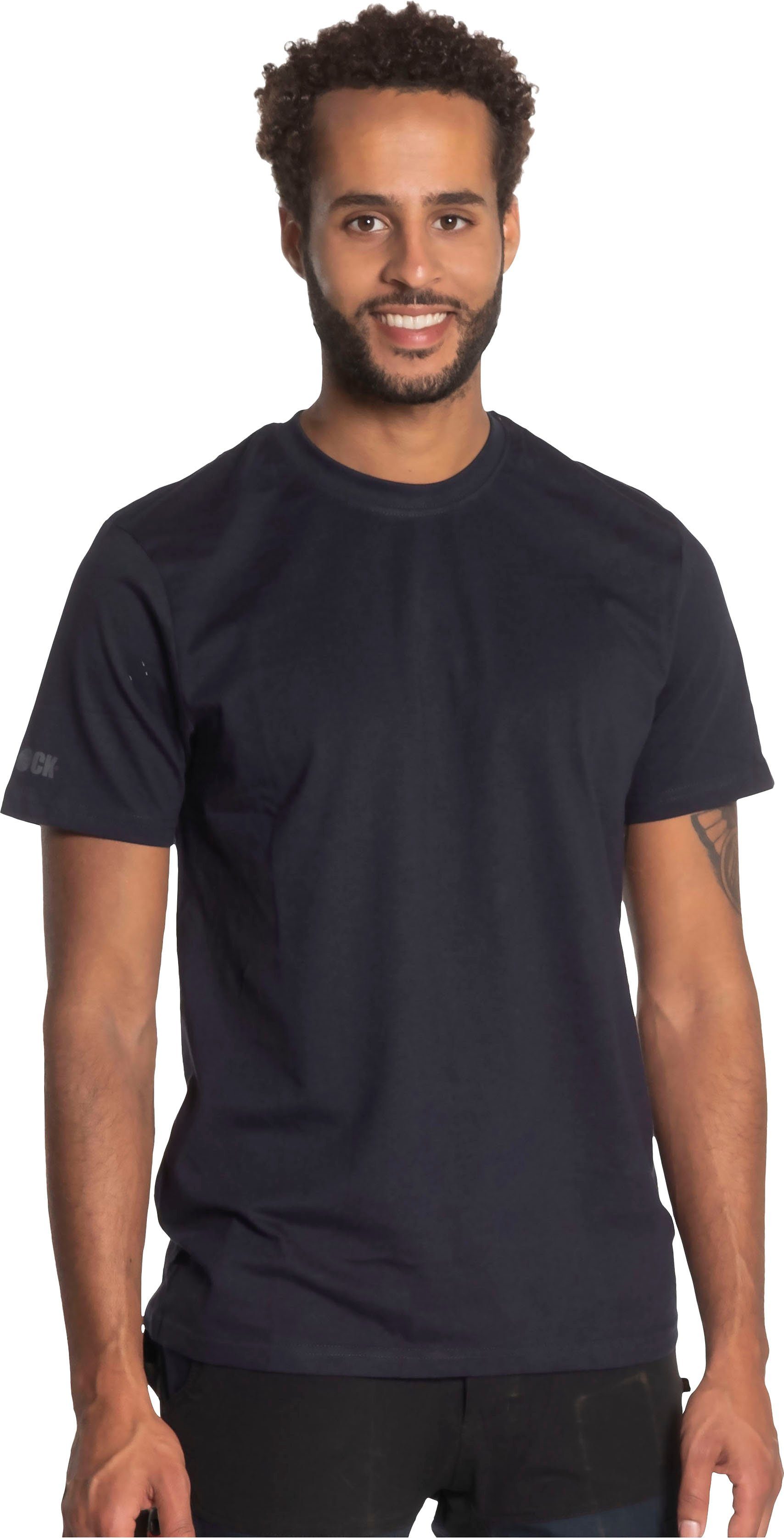 Ärmel Rippstrickkragen Rundhalsausschnitt, blau kurze kurze Herock Callius T-Shirt Herock®-Aufdruck, Ärmel, T-Shirt