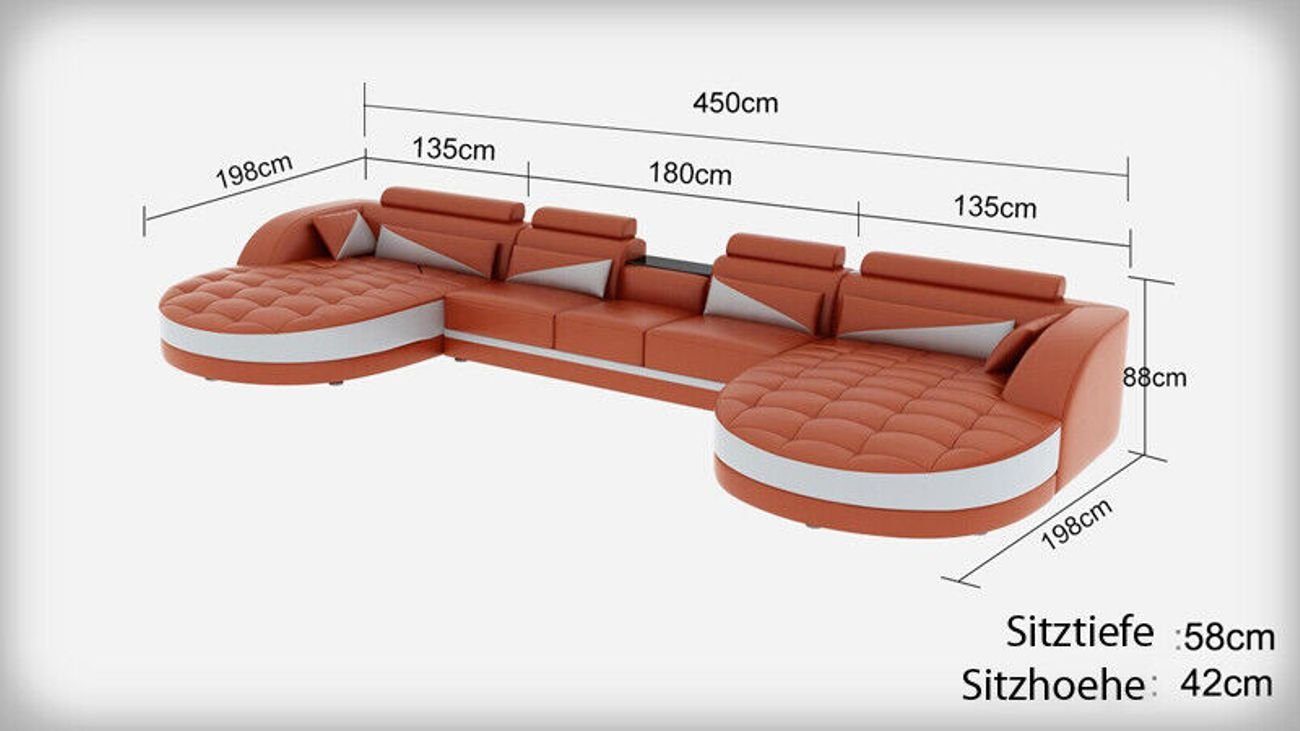 Couch Sofa Tisch Eckgarnitur Eckcouch Ecksofa JVmoebel Orange Ecksofa USB Wohnlandschaft