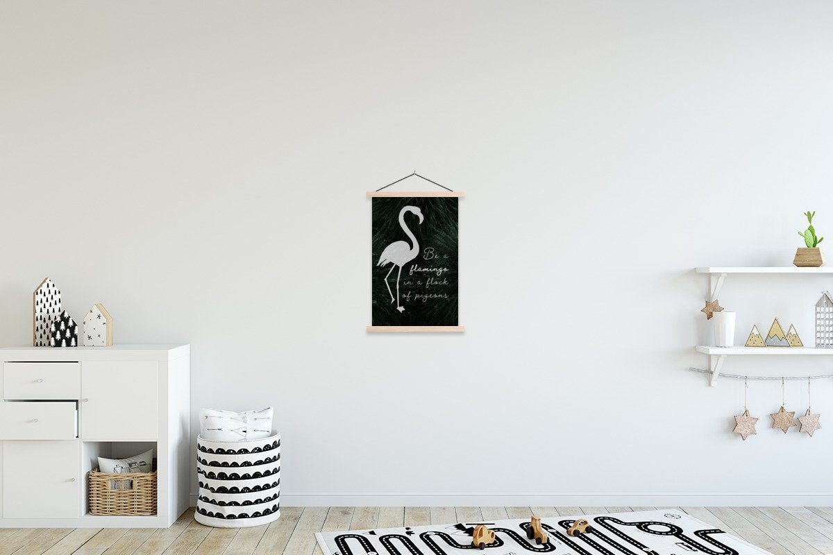 MuchoWow Poster Zitat - Gras - Flamingo, (1 St), Posterleiste, Textilposter für Wohnzimmer, Bilderleiste, Magnetisch