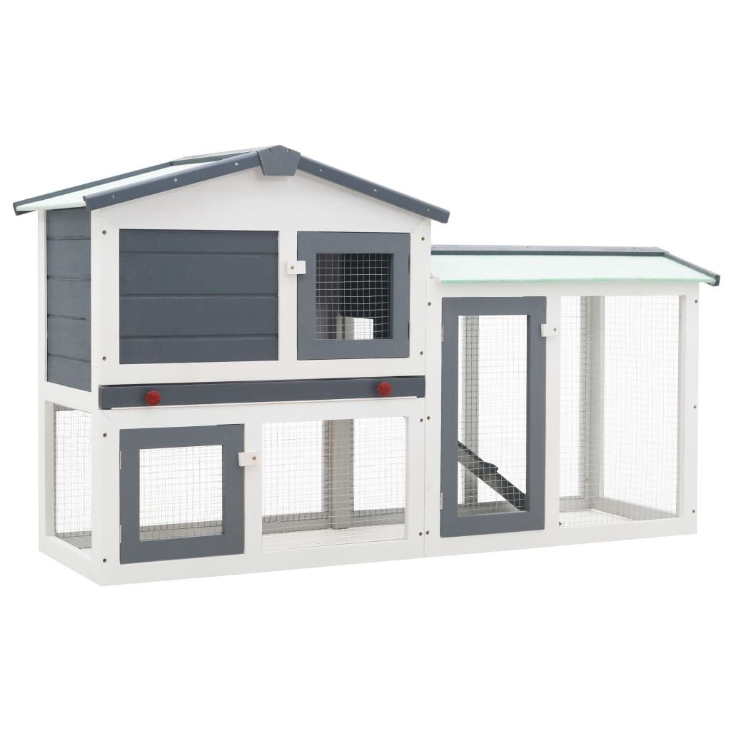 Kleintierkäfig Großer Kaninchenstall Grau und Weiß 145x45x85 cm Holz