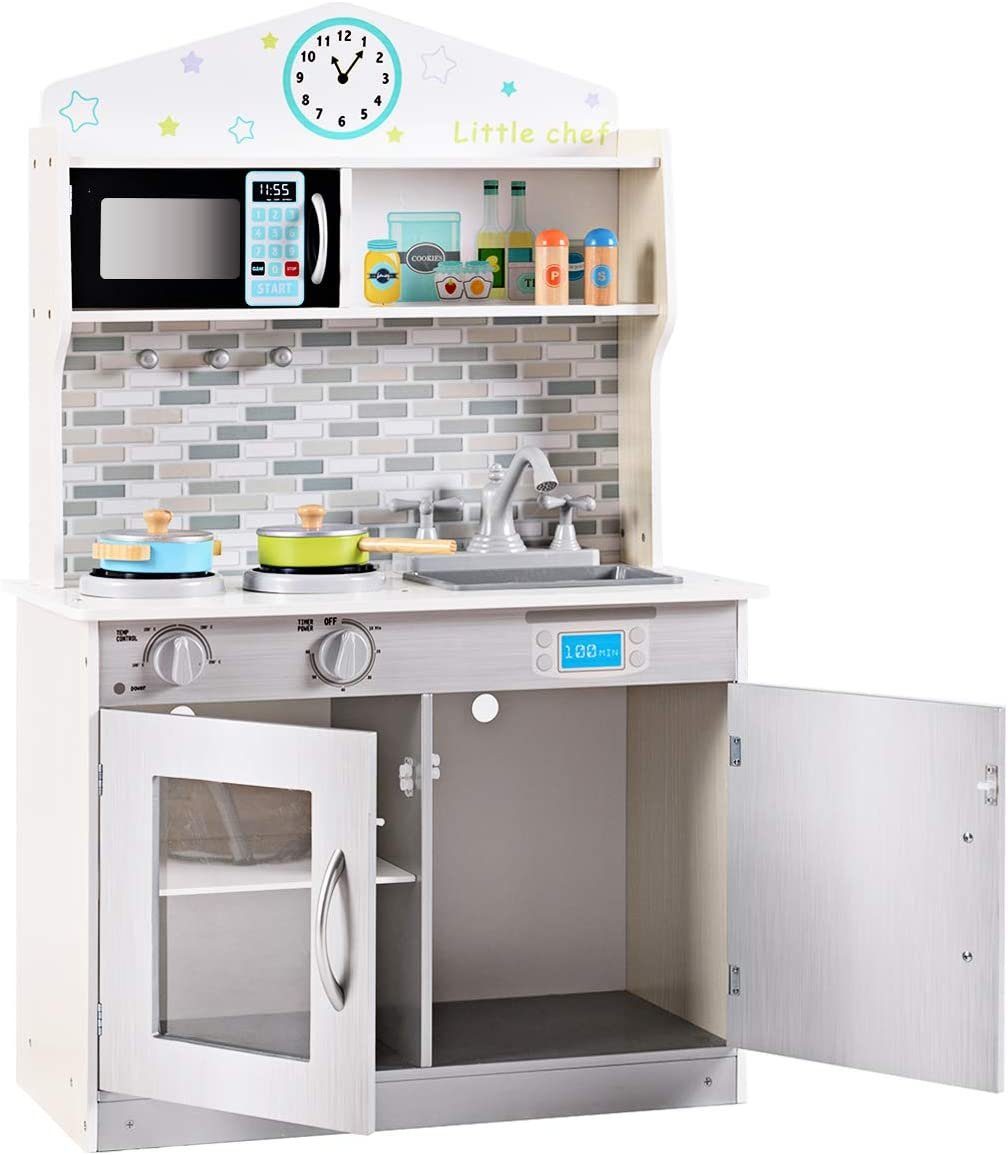 KOMFOTTEU Kinder-Küchenset Holzküche Spielküche, aus Holz, mit