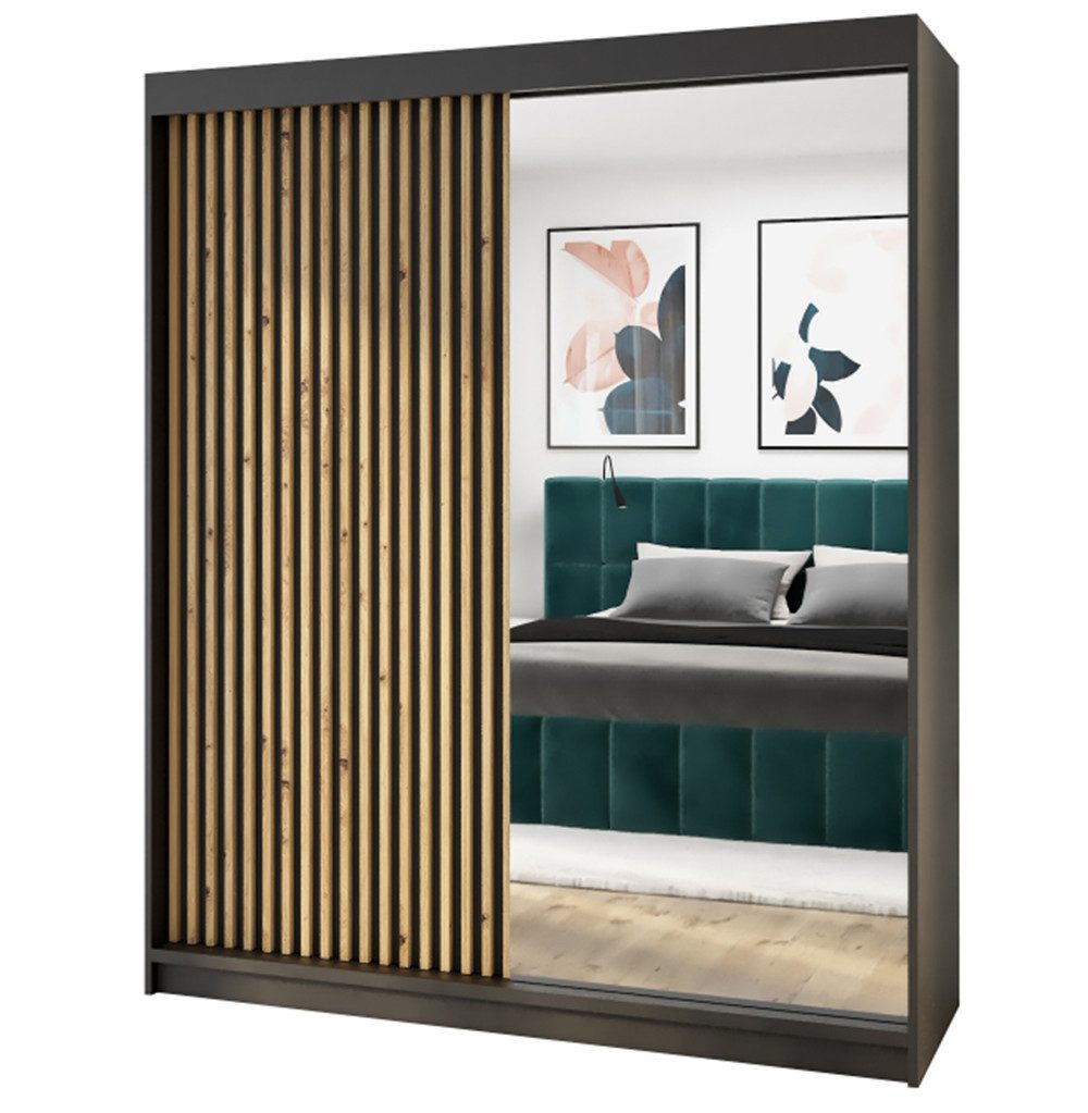 A&J MöbelLand GmbH Schiebetürenschrank MITI 2-türig Schrank mit Spiegel (Kostenlose Lieferung –nur für kurze Zeit! TOP ANGEBOT! Geräumiger Schrank mit viel Stauraum:6 Regalen und 1 Kleiderstange – -ideal zur Aufbewahrung von Kleidung und Accessoires. TOP