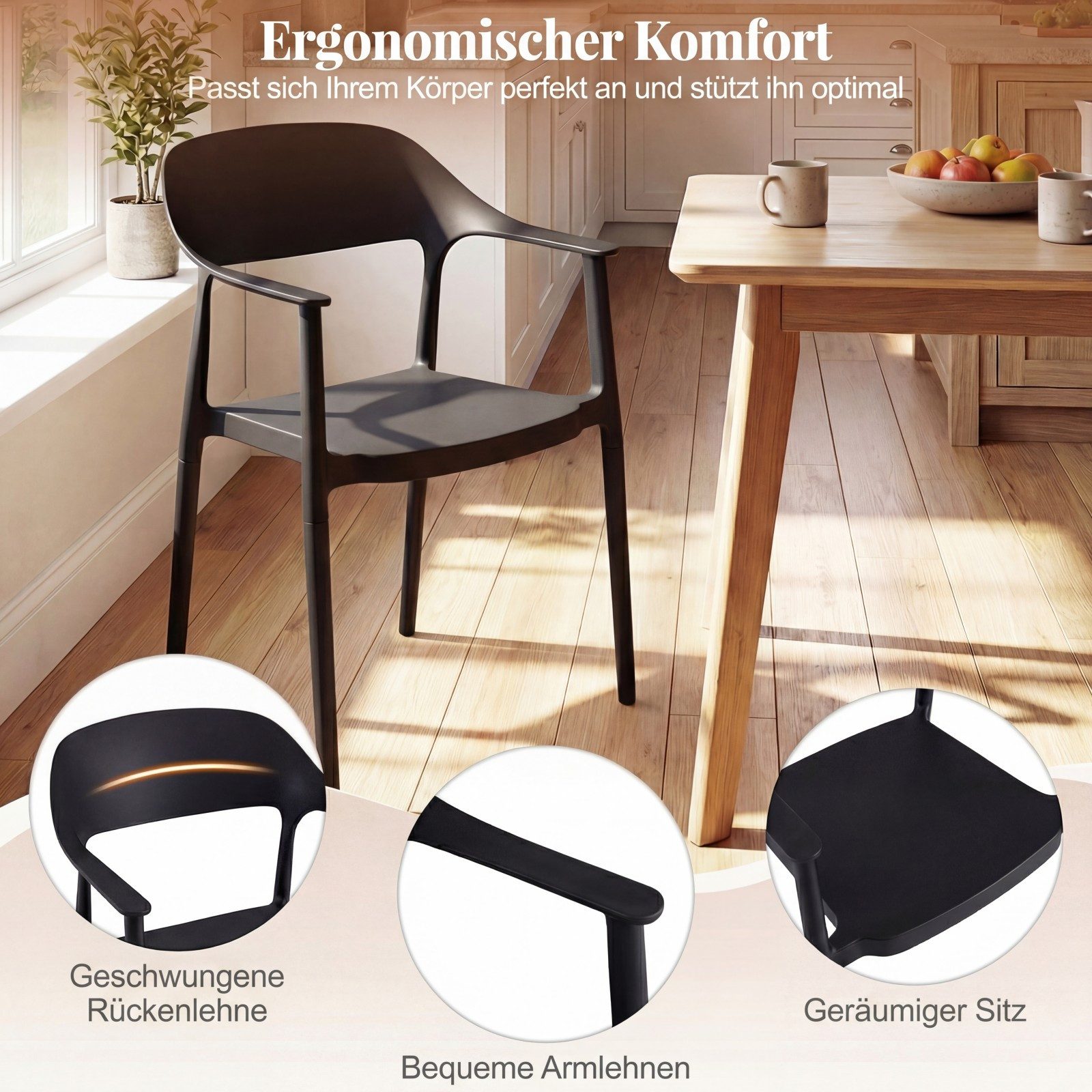 COSTWAY Esszimmerstuhl (2 St), KuchenstuhlI mit armlehne, Stapelstuhl für Esszimmer