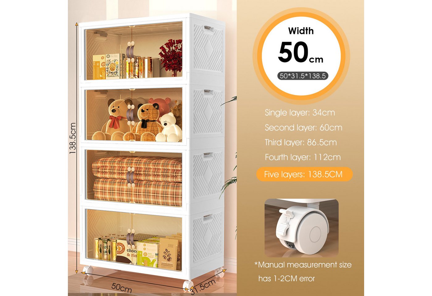 Thumbnail - LETGOSPT Aufbewahrungsbox Schmaler Rollcontainer Kunststoff Schrank mit Türen faltbar Lagerschra (Einzelmodul – flexibel...
