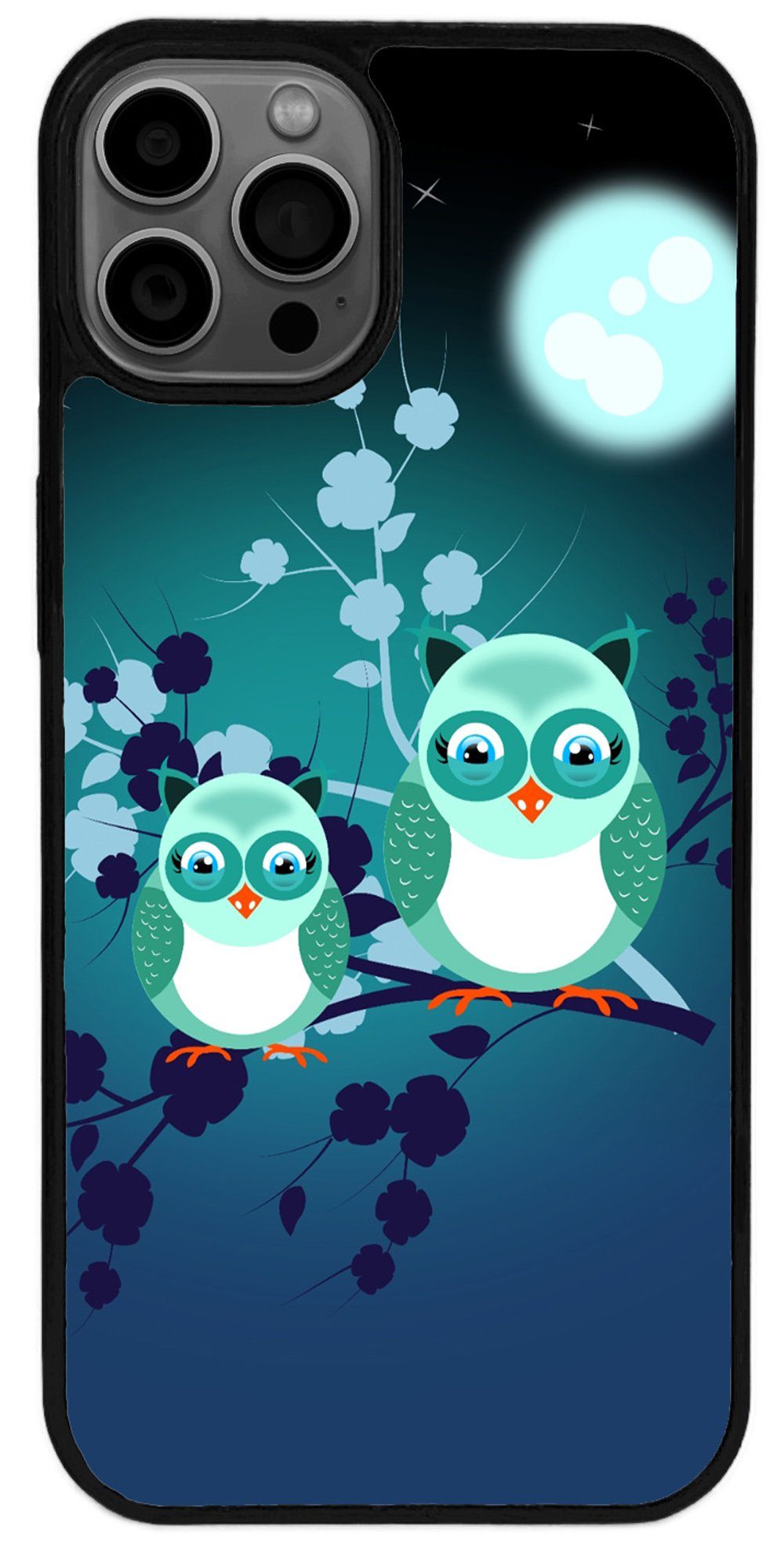 Traumhuelle Handyhülle TPU HÜLLE Silikon MOTIV 42 Case Cover Schutzhülle Backcover Etui 5G, zwei Eulen Blau Handy Bumper Smartphone Rückschale Schwarz