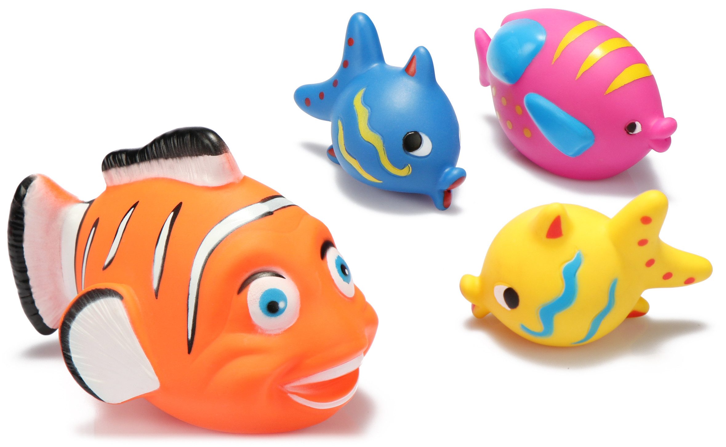 com-four Badespielzeug Badespielzeug Fisch (4-tlg), Schwimmspielzeug für Kinder in verschiedenen Größen und Farben