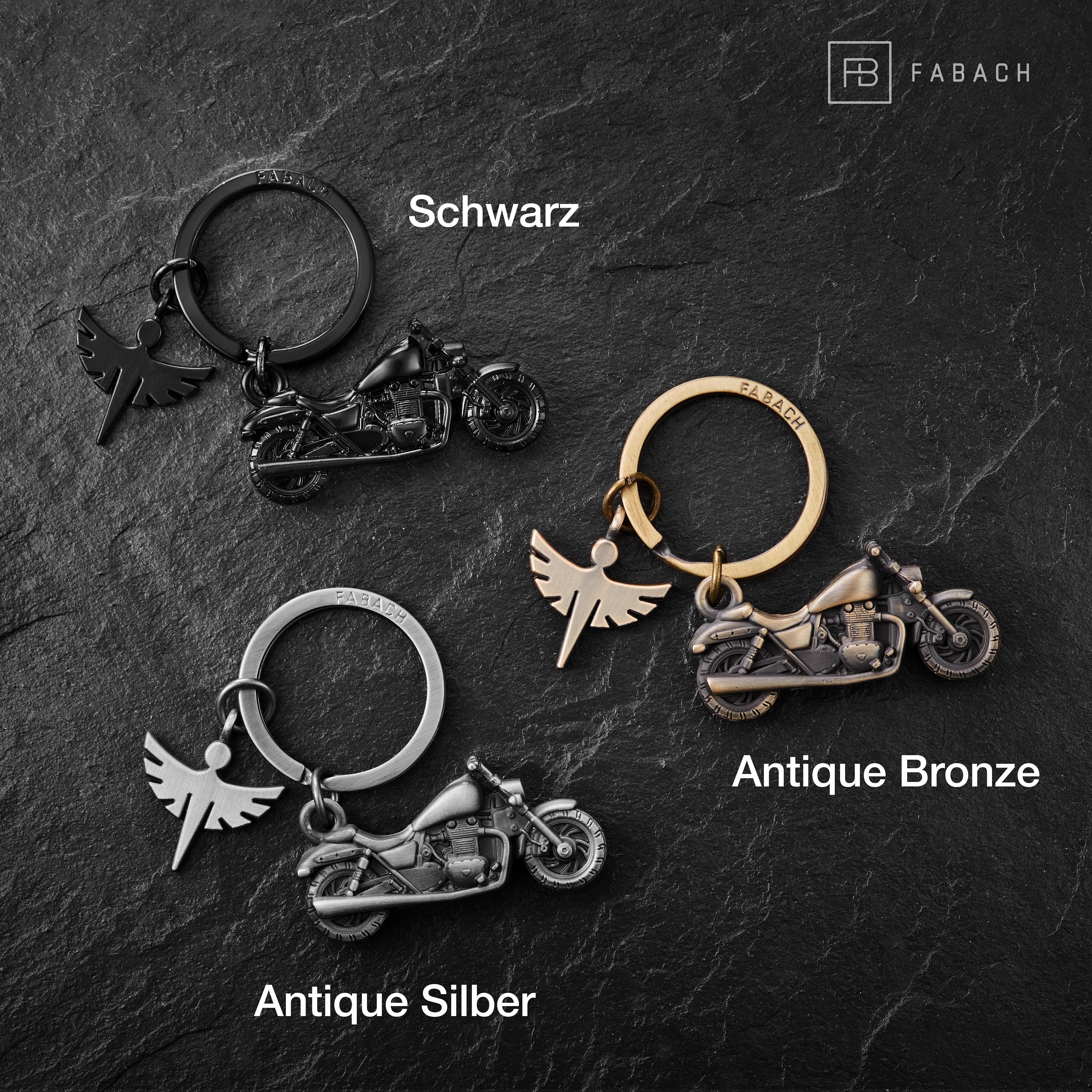 Schutzengel Antique Engel FABACH Motorrad Motorradfahrer Glücksbringer Schlüsselanhänger Chopper - Silber mit