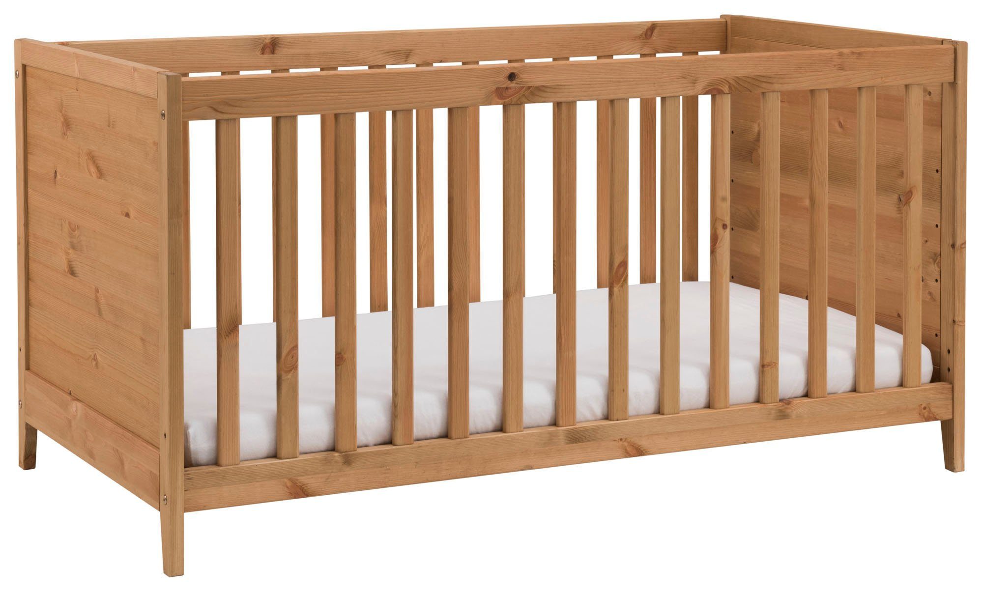 Lüttenhütt Babymöbel-Set Solvita, (Bett 70x140cm, Kleiderschrank 2trg, Kommode, Wickelaufsatz, Wandregal), Babyzimmer Komplett Set, Kiefer massiv