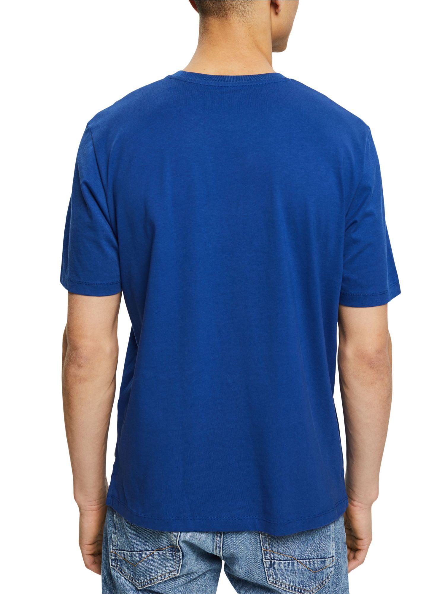 Esprit T-Shirt Jersey-T-Shirt mit (1-tlg) BRIGHT BLUE Logo-Stickerei