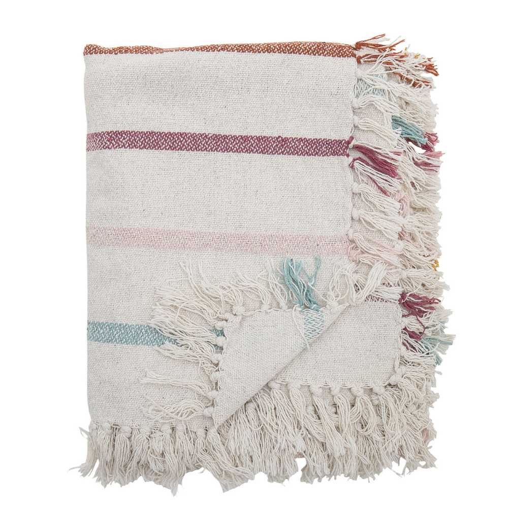 Wohndecke Bloomingville Decke FREY Natur mit bunten Streifen 160x130 cm, Bloomingville