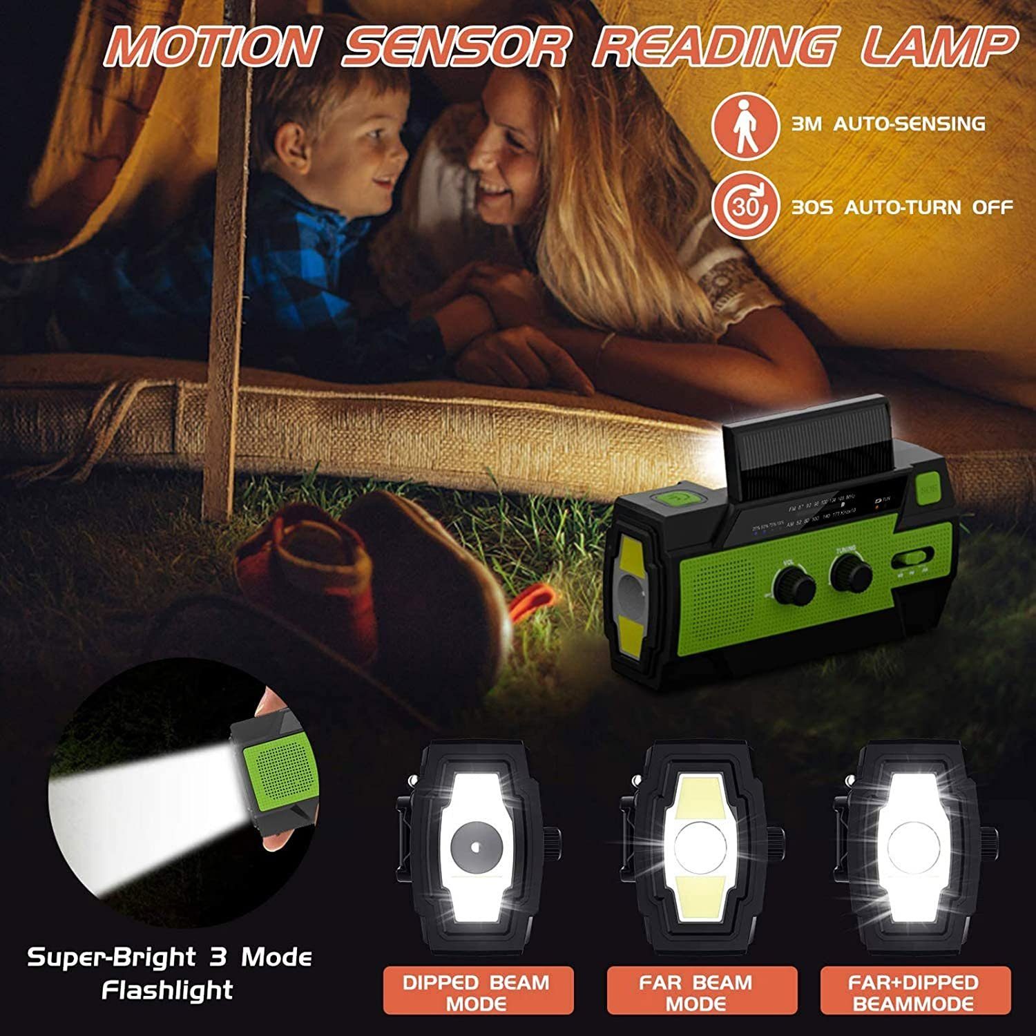 4000mAh autolock für Radio,AM/FM Notfallradio Camping SOS-Alarm (DAB), Tragbar Gruen (DAB) (Digitalradio Batterie und 4 Solar LED USB für Mit Kurbelradio Digitalradio Modi Notfall) Taschenlampe
