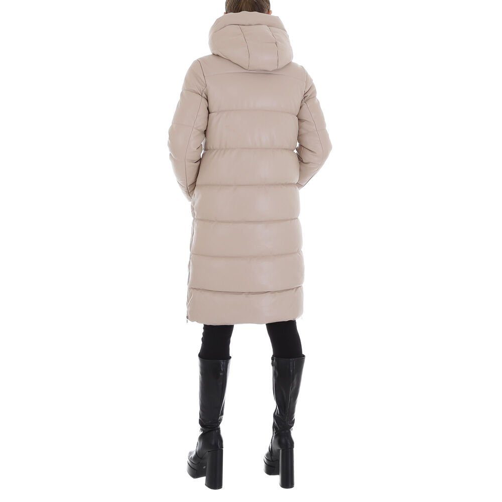 Damen Ital-Design Steppjacke Freizeit in Gefüttert Kapuze Beige Wintermantel