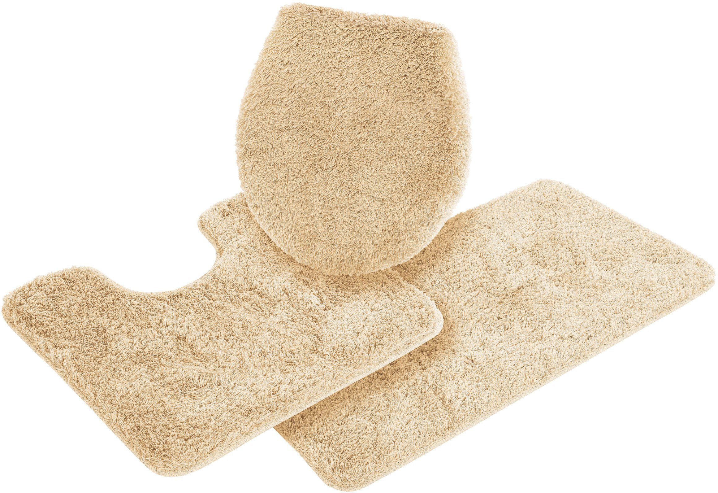 Bruno Banani Badematte Lana Standard, Badvorleger, Badezimmer Teppich, Höhe 25 mm, rutschhemmend beschichtet, schnell trocknend, strapazierfähig, fußbodenheizungsgeeignet, Polyacryl, rechteckig, 3-tlg. Stand-WC Set, Badteppich, Badematten, unifarben, auch als 3 teiliges Set & rund