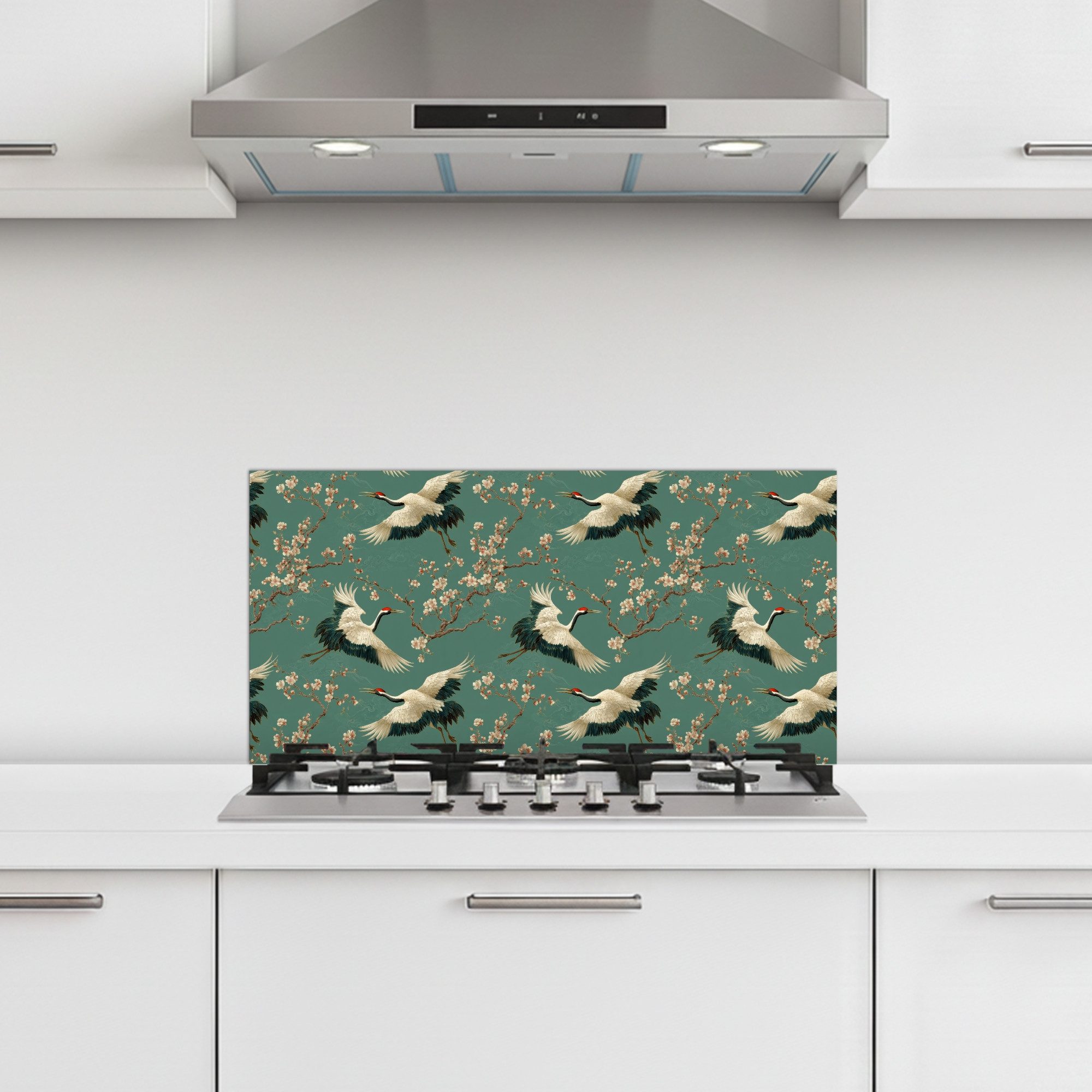 KitchenYeah Küchenrückwand selbstklebend (keine Folie) Kirschblüte - Umstandsblumen - Grün, (1-tlg), Küchenrückwand, Spritzschutz, Kitchen, 60x30 cm
