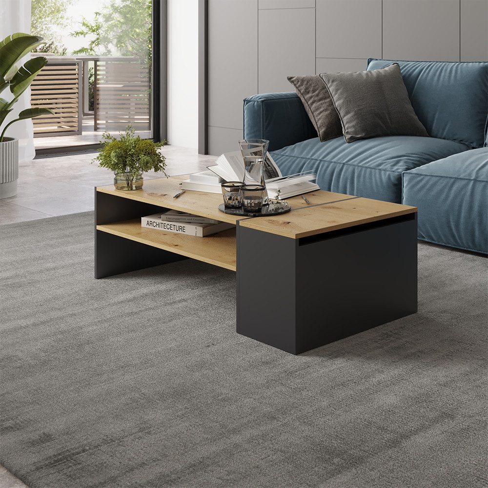 Vicco Couchtisch Rubby, Artisan Eiche/Anthrazit/Anthrazit, 110 x 60 cm (1-St)