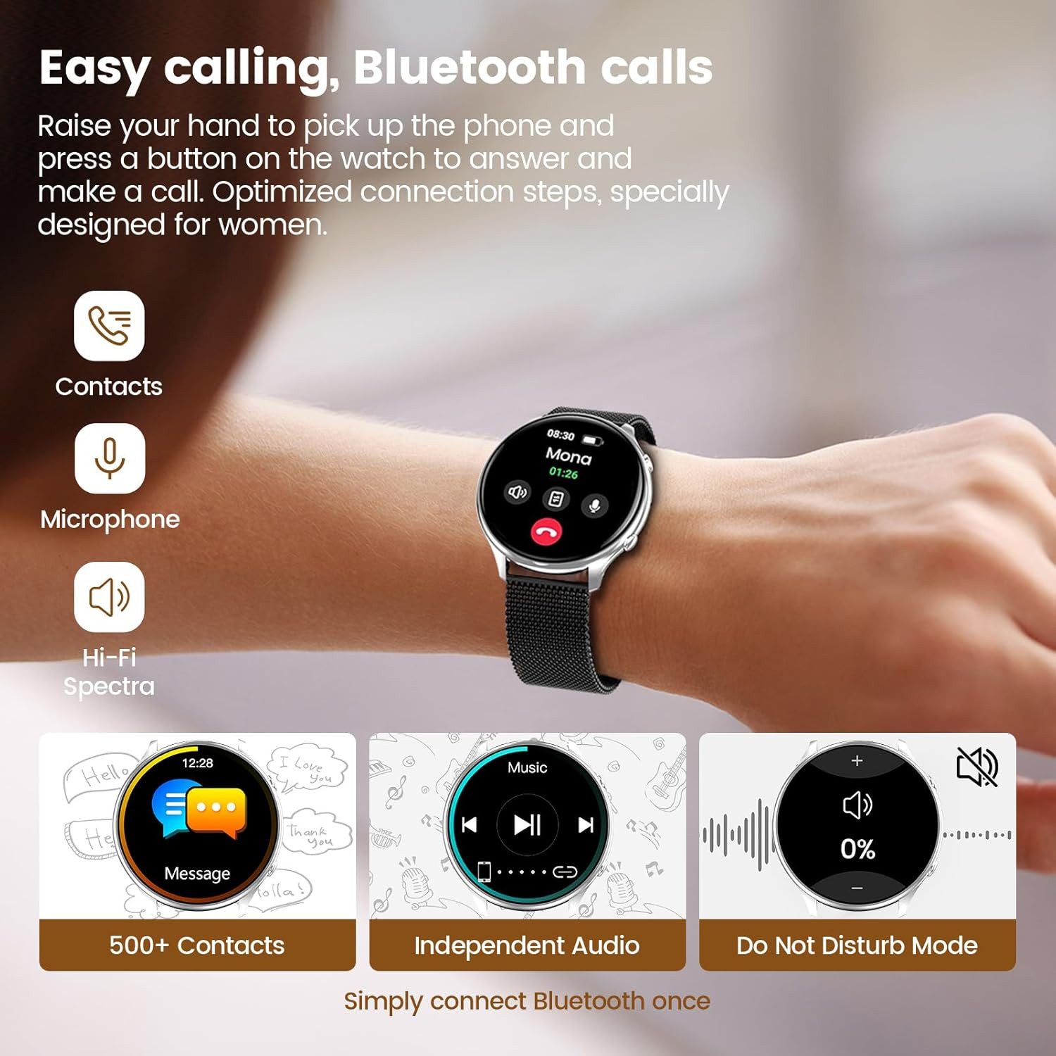 elfofle Damen's Telefonfunktion IP67 Wasserdicht Fitness Tracker Smartwatch (3,5 cm/1,39 Zoll, Android iOS), 1-tlg., mit 120 Sport SpO2 Pulsuhr Menstruationszyklus SchlafmonitorArmbanduhr