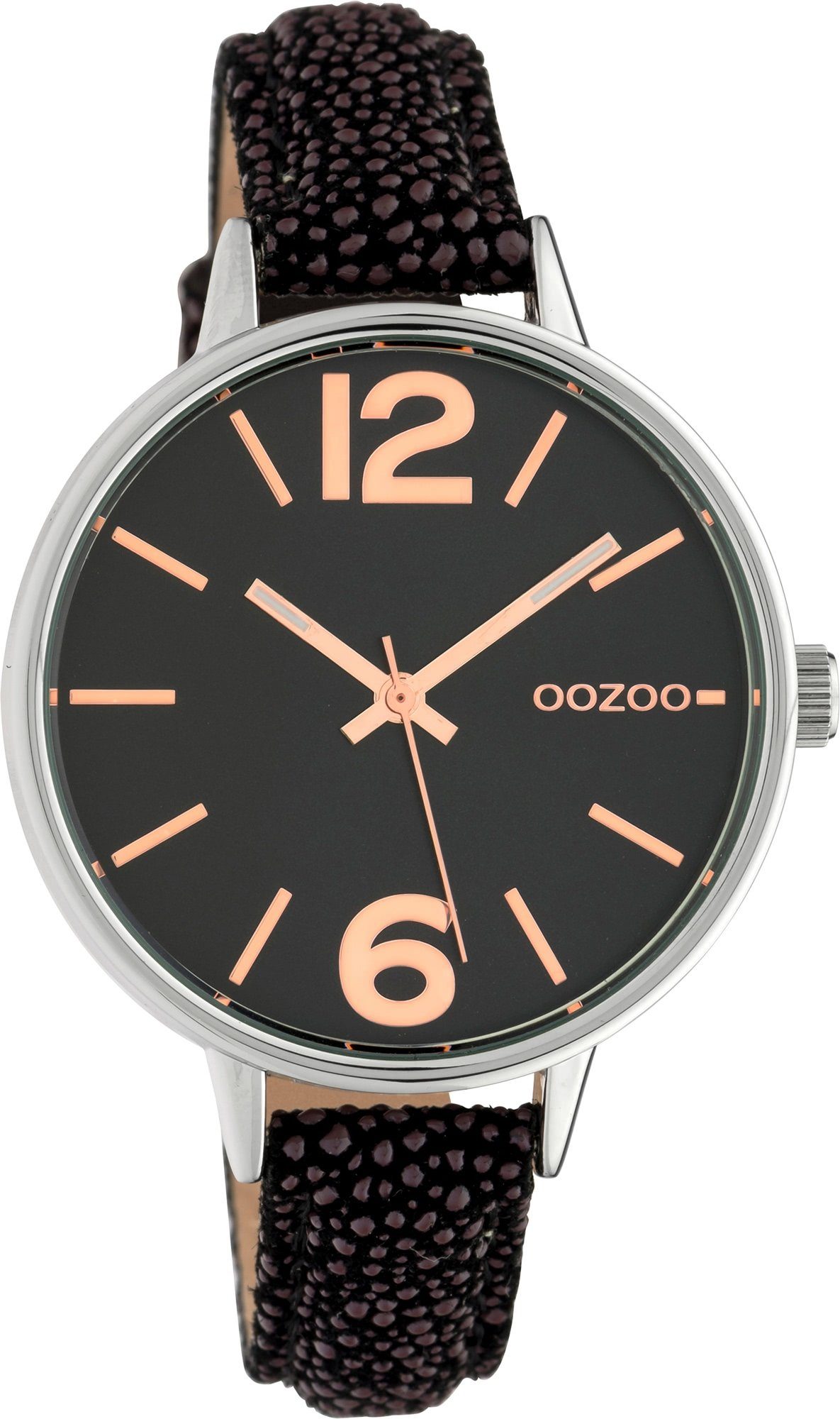 OOZOO Quarzuhr Oozoo Damen Damenuhr schwarz Armbanduhr schwarz, braun, (ca. rund, braun, Lederarmband Fashion mittel 36mm)