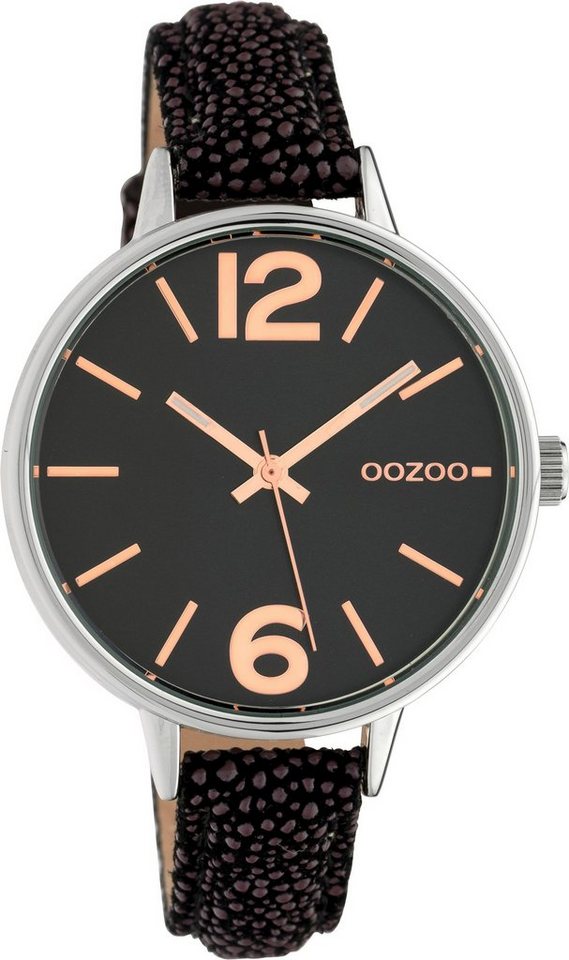 Armbanduhr (ca. schwarz, braun, mittel OOZOO Damenuhr 36mm), schwarz Damen Oozoo Fashion Quarzuhr rund, Lederarmband braun,