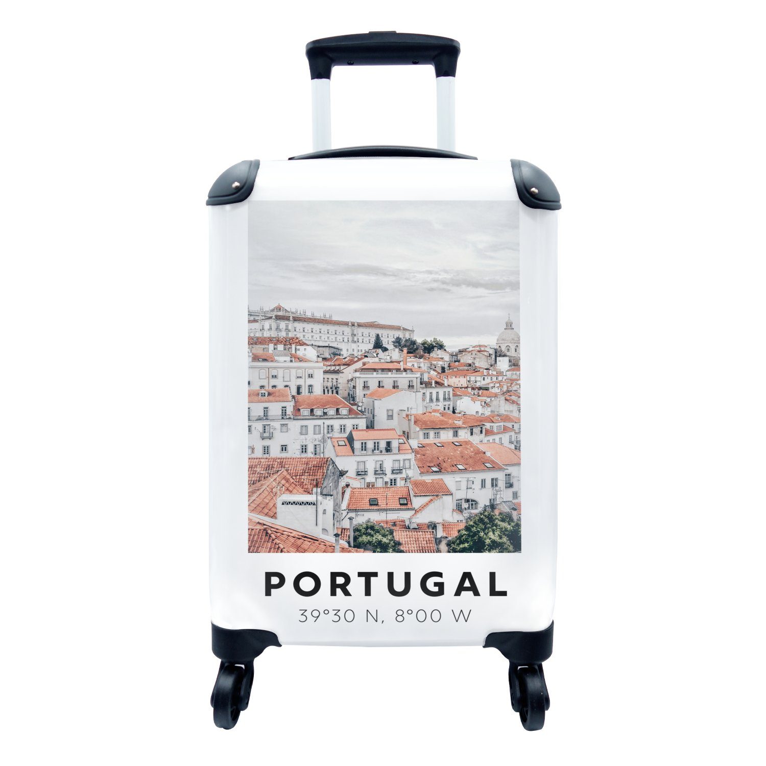 MuchoWow Handgepäckkoffer Portugal - Rot - Skyline, 4 Rollen, Reisetasche mit rollen, Handgepäck für Ferien, Trolley, Reisekoffer