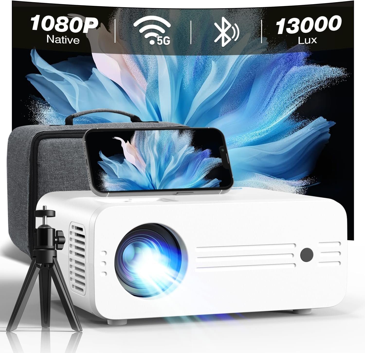 iZEEKER Portabler Projektor (10.000:1, 3840 x 2160 px, Mini Beamer 5G WiFi 13000 Lux 300'' Heimkino 1080P/4K HDMI/USB/TV/PS5)