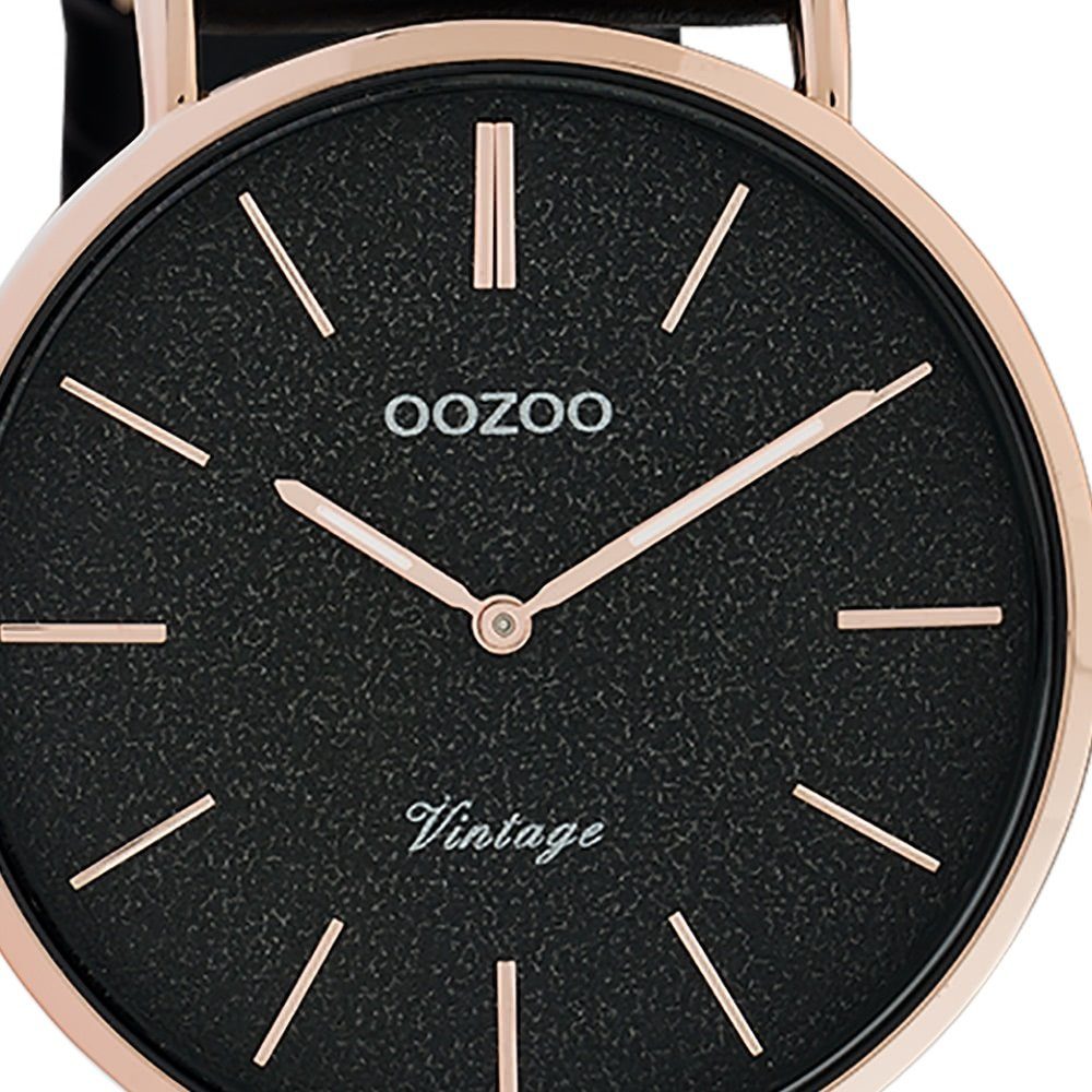 OOZOO Quarzuhr Oozoo Damen Armbanduhr schwarz Analog, (Analoguhr), Damenuhr rund, mittel (ca. 32mm) Lederarmband, Elegant-Style