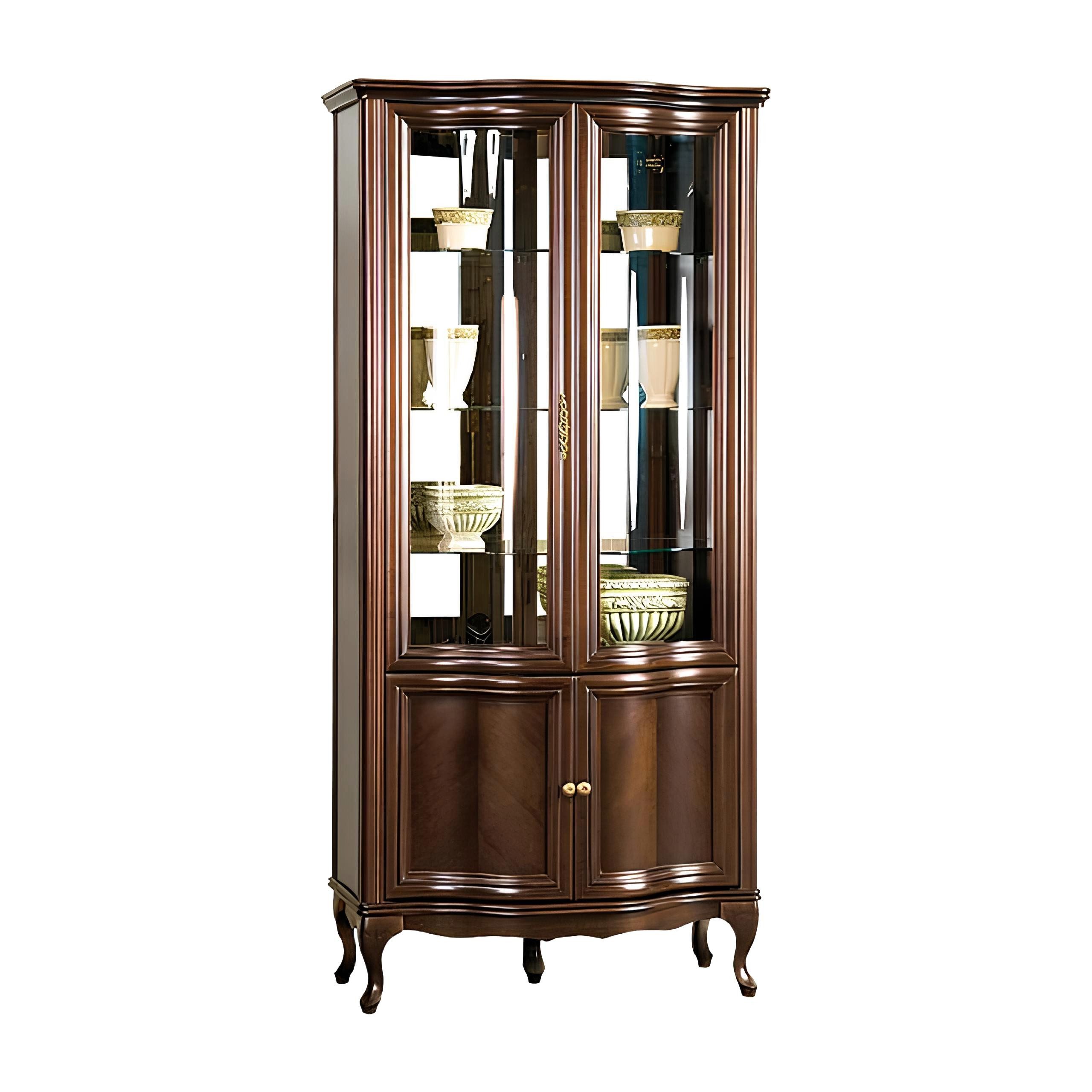 Xlmoebel Vitrine Eleganter Vitrinenschrank aus italienischem Holz mit Glasfront (Klassische Vitrine Vitrinenschrank Vitrinen - Model W-W2L) Hergestellt in Europa