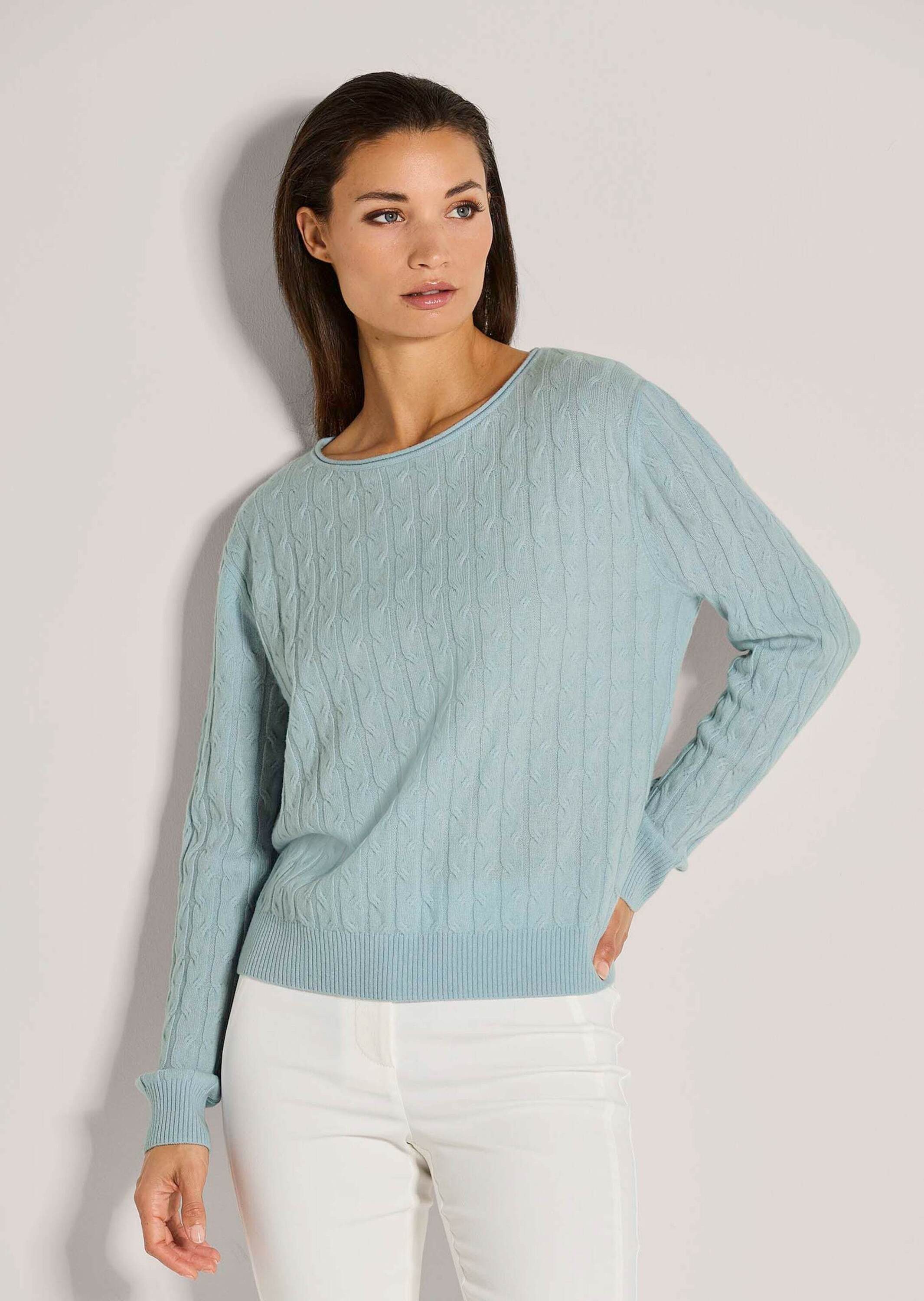 MADELEINE Strickpullover Eleganter Wollpullover mit Zopfmuster Rippstrickpu günstig online kaufen