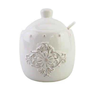 Neuetischkultur Zuckerdose Zuckerdose mit Deckel und Löffel Keramik weiß, Keramik, (Stück, 1-tlg., 1 Zuckerdose mit Deckel und löffel), Vorratsdose