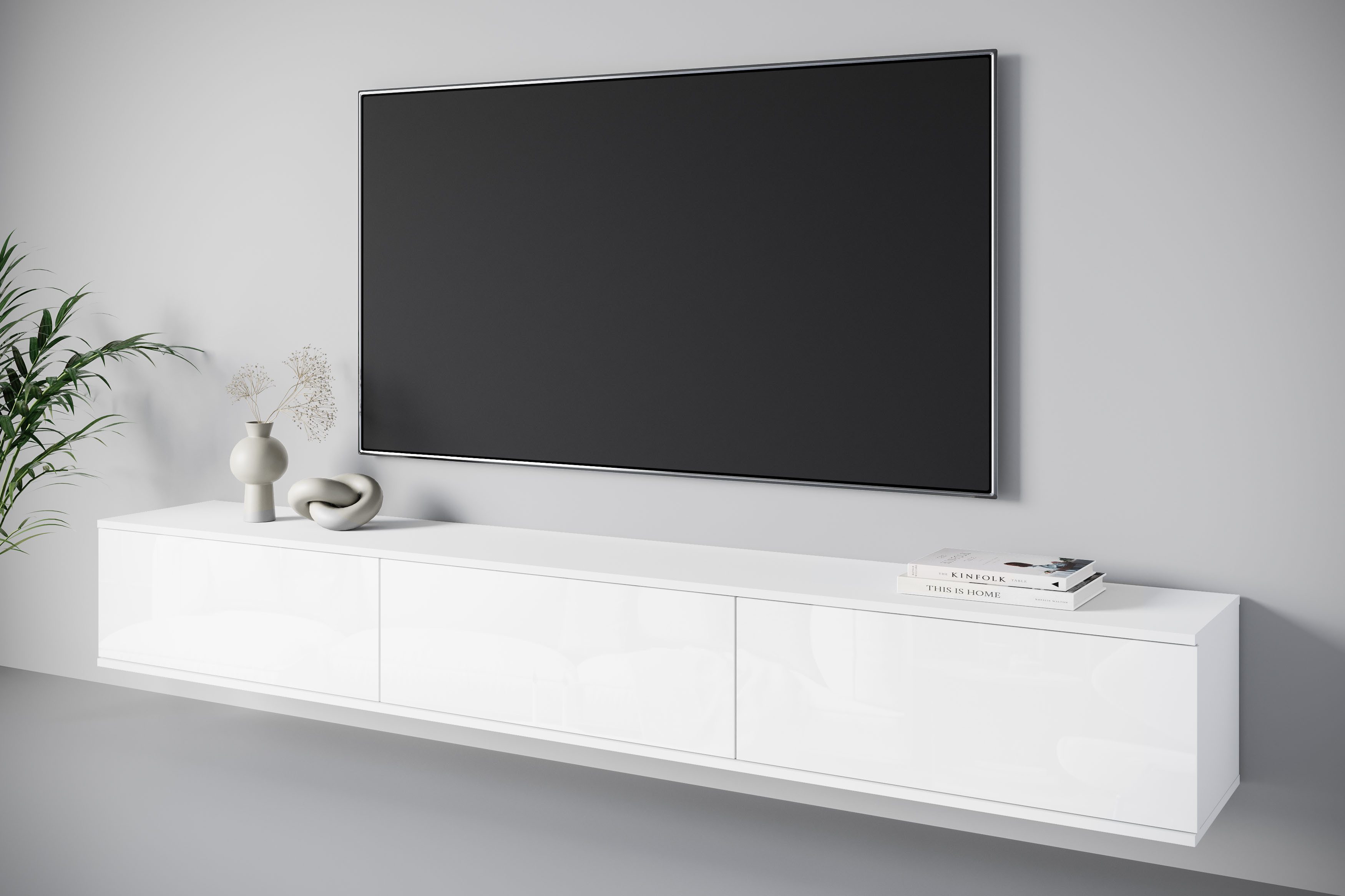 OTTO home Lowboard Kenia TV-Schrank, 220 cm breit, mit 3 Klappen (1 St), Stand- oder Hängemontage, stilvolles Design