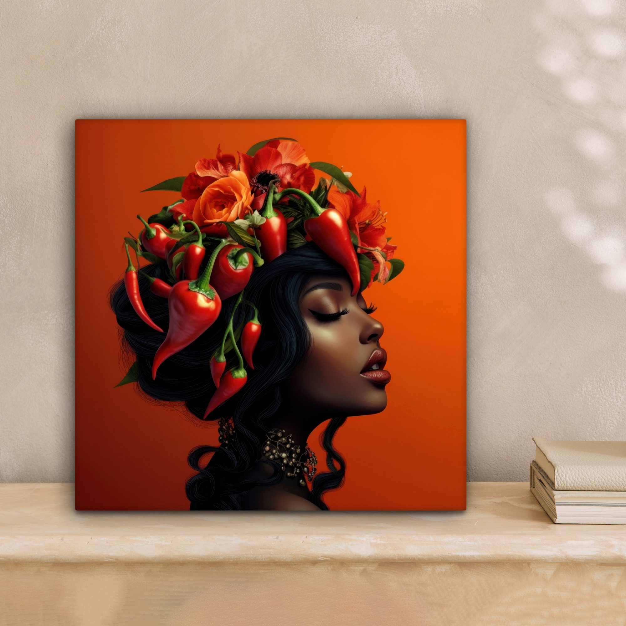 OneMillionCanvasses® Leinwandbild Frau - Chilischoten - günstig online kaufen