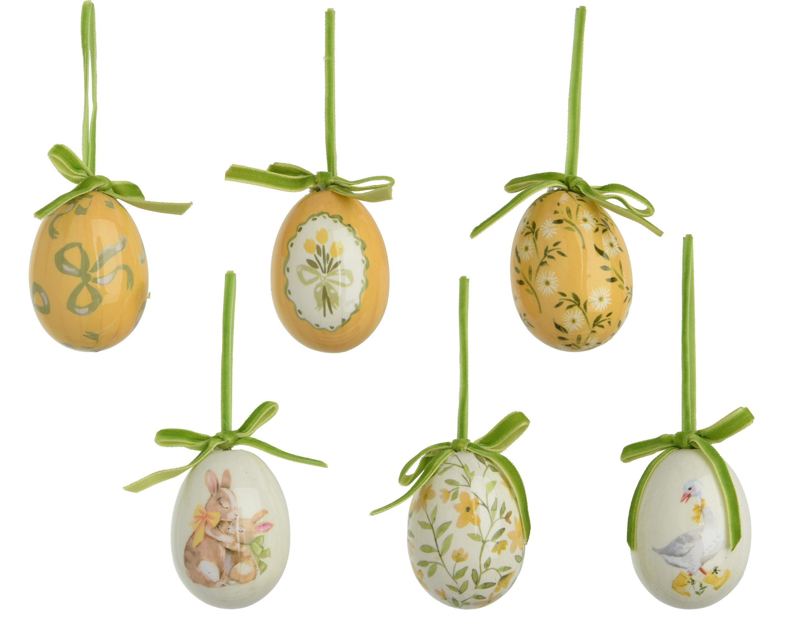 Decoris season decorations Osterei, Ostereier zum Aufhängen mit Ostermotiven 4x6cm Kunststoff 6er Set