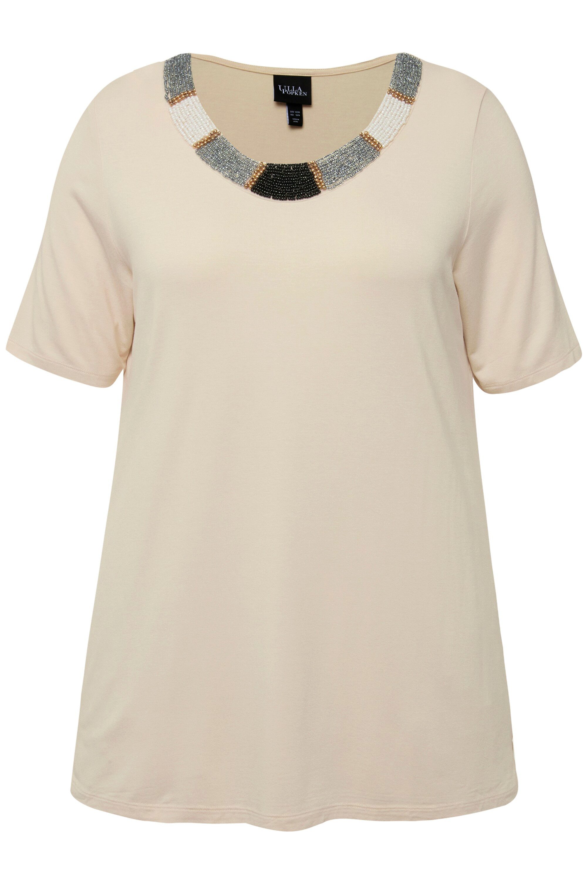 Ulla Popken T-Shirt T-Shirt Perlenstickerei A-Linie günstig online kaufen